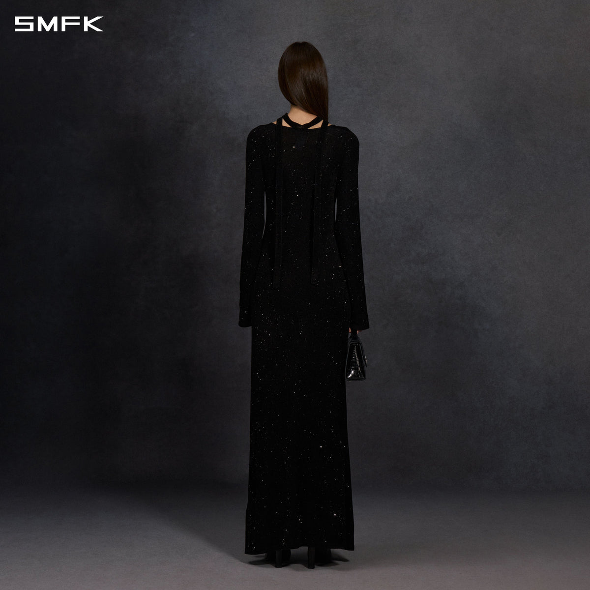 MYTH AEOLUS ONE-PIECE KNIT EVENING DRESS/STARRY VELVET GALAXY BLACK
