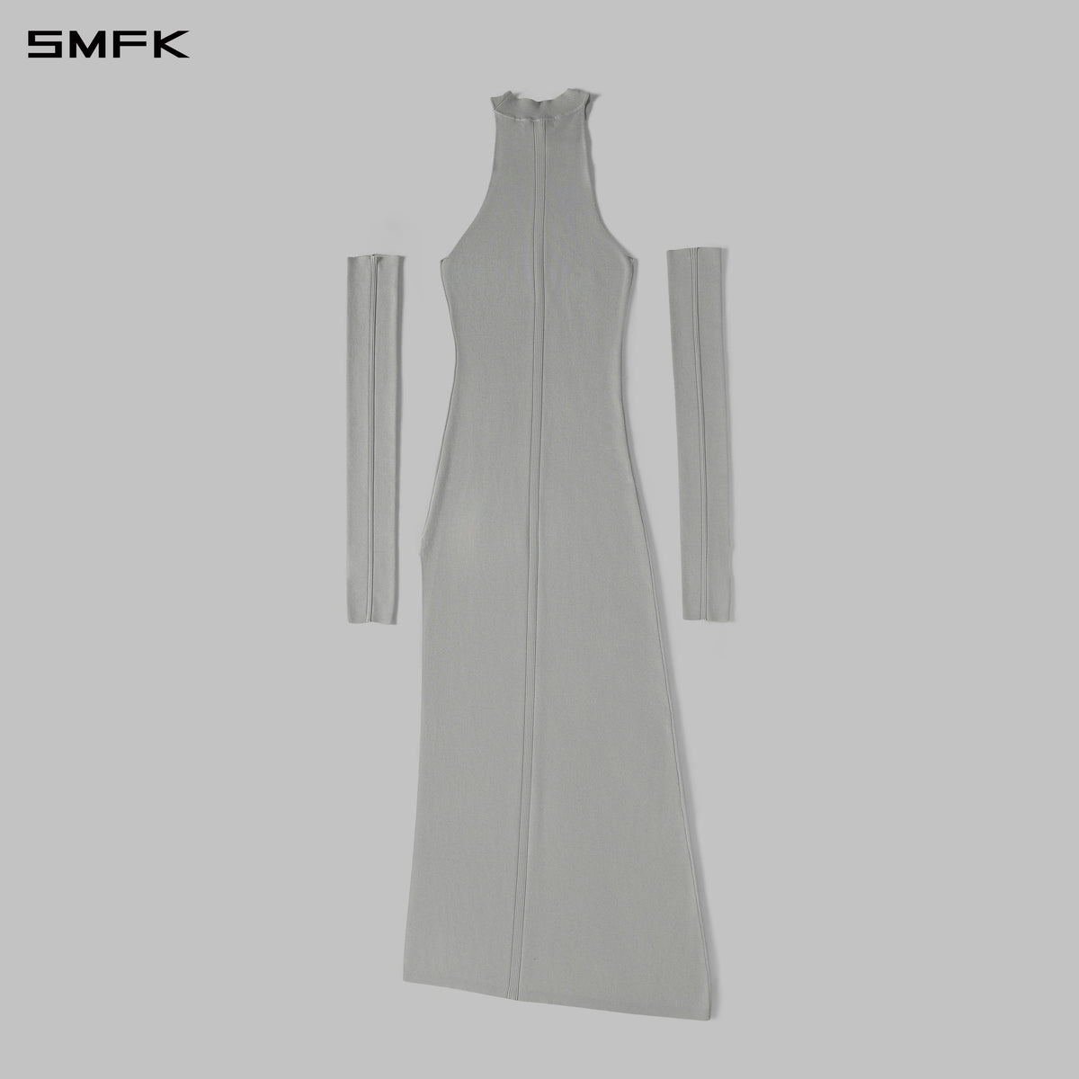 MYTH SIREN HIGH COLLAR KNIT LONG DRESS/SILK+LENZING TENCEL+COTTON GLACIER GREY