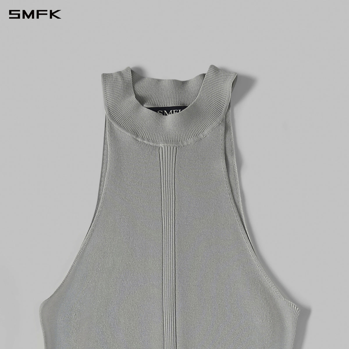 MYTH SIREN HIGH COLLAR KNIT LONG DRESS/SILK+LENZING TENCEL+COTTON GLACIER GREY