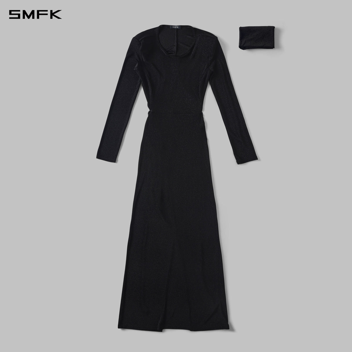 AEOLUS SLIM EVENING GOWN / POLYAMIDE + POLYESTER FILM FIBER STARLIGHT BLACK