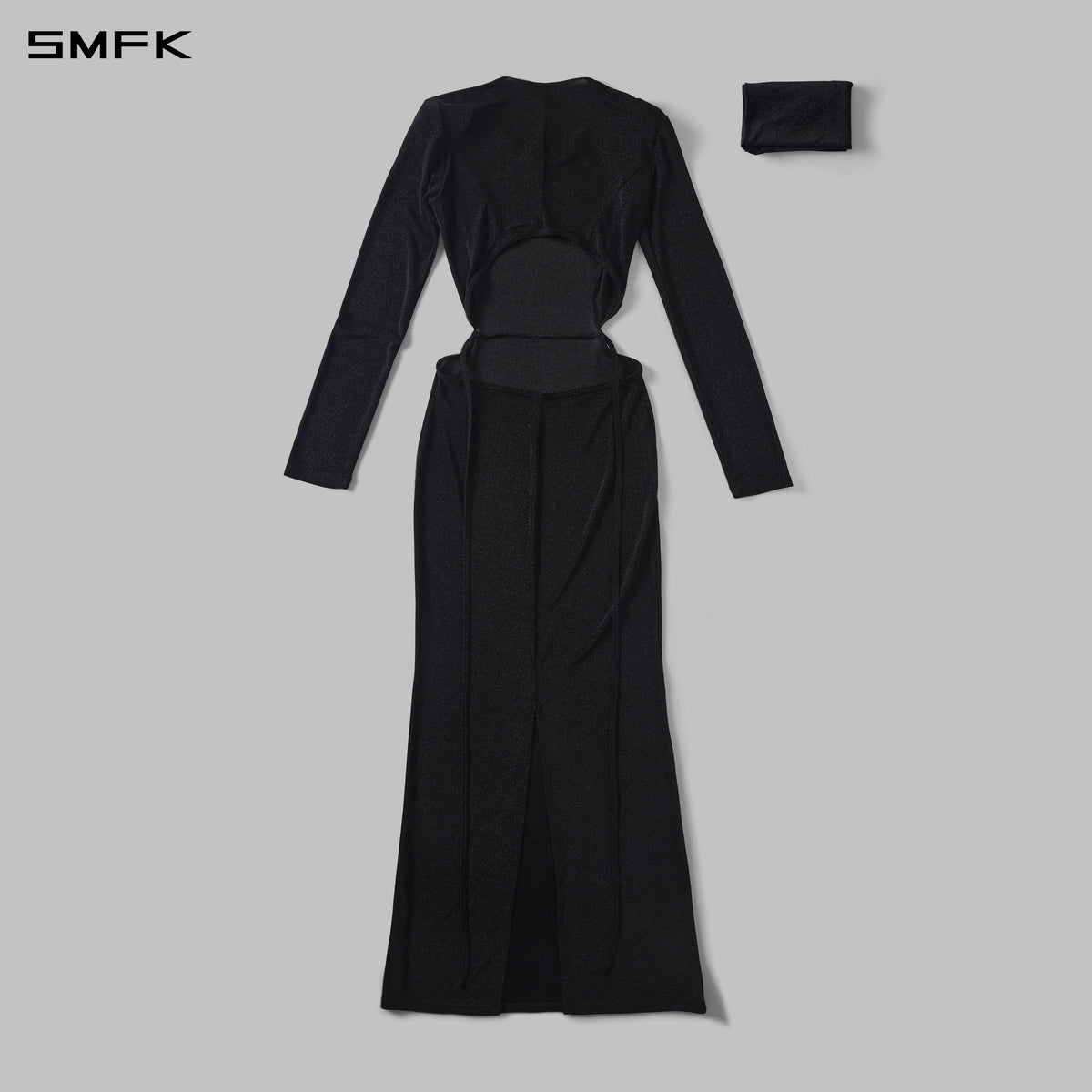 AEOLUS SLIM EVENING GOWN / POLYAMIDE + POLYESTER FILM FIBER STARLIGHT BLACK