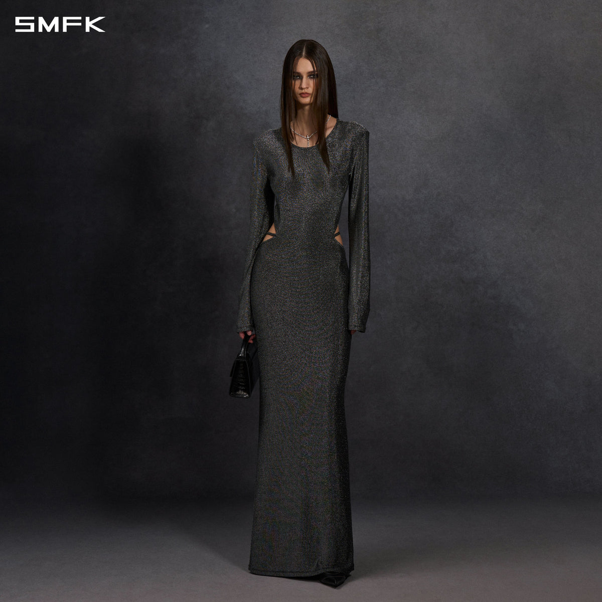 AEOLUS SLIM EVENING GOWN / POLYAMIDE + POLYESTER FILM FIBER STARLIGHT SILVER