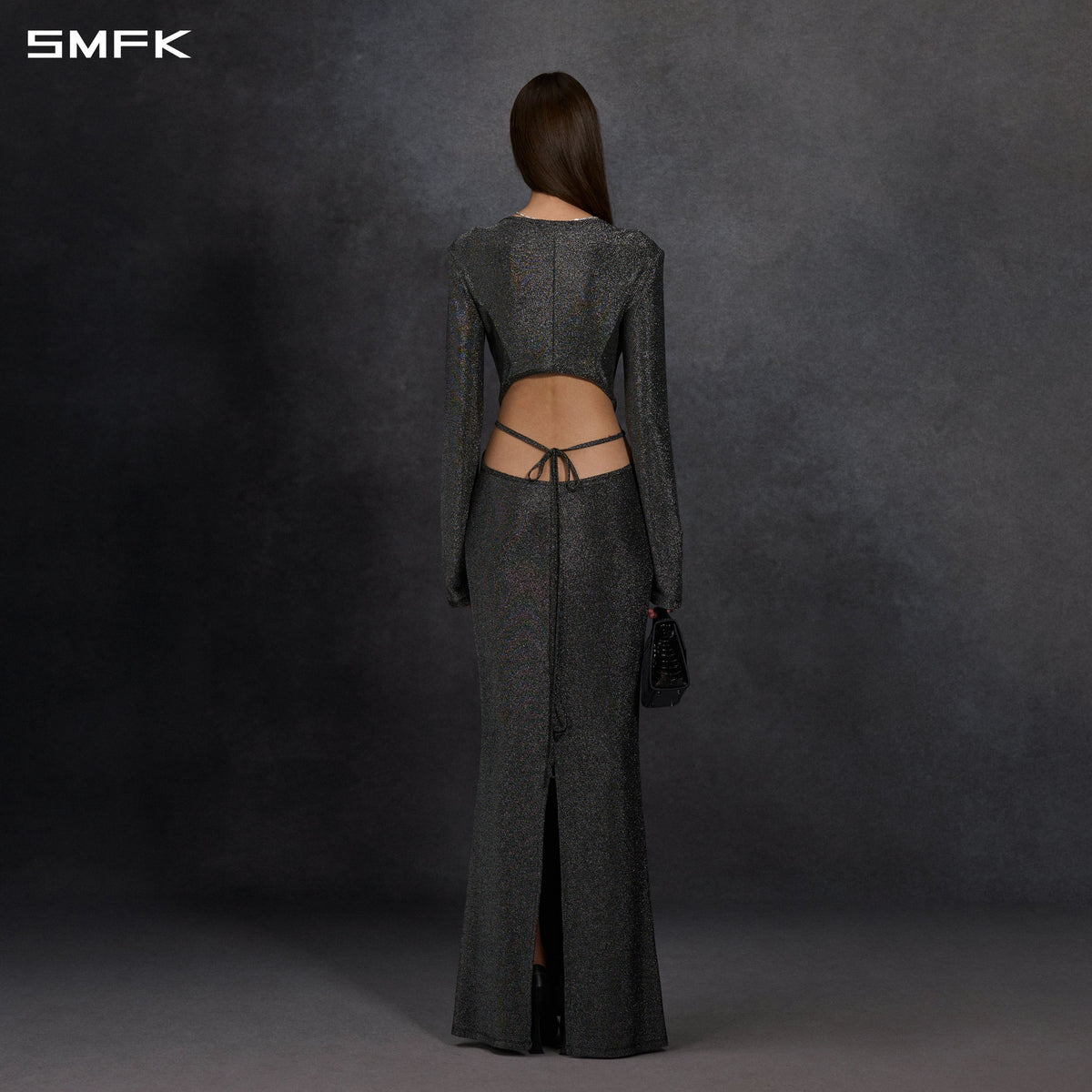 AEOLUS SLIM EVENING GOWN / POLYAMIDE + POLYESTER FILM FIBER STARLIGHT SILVER