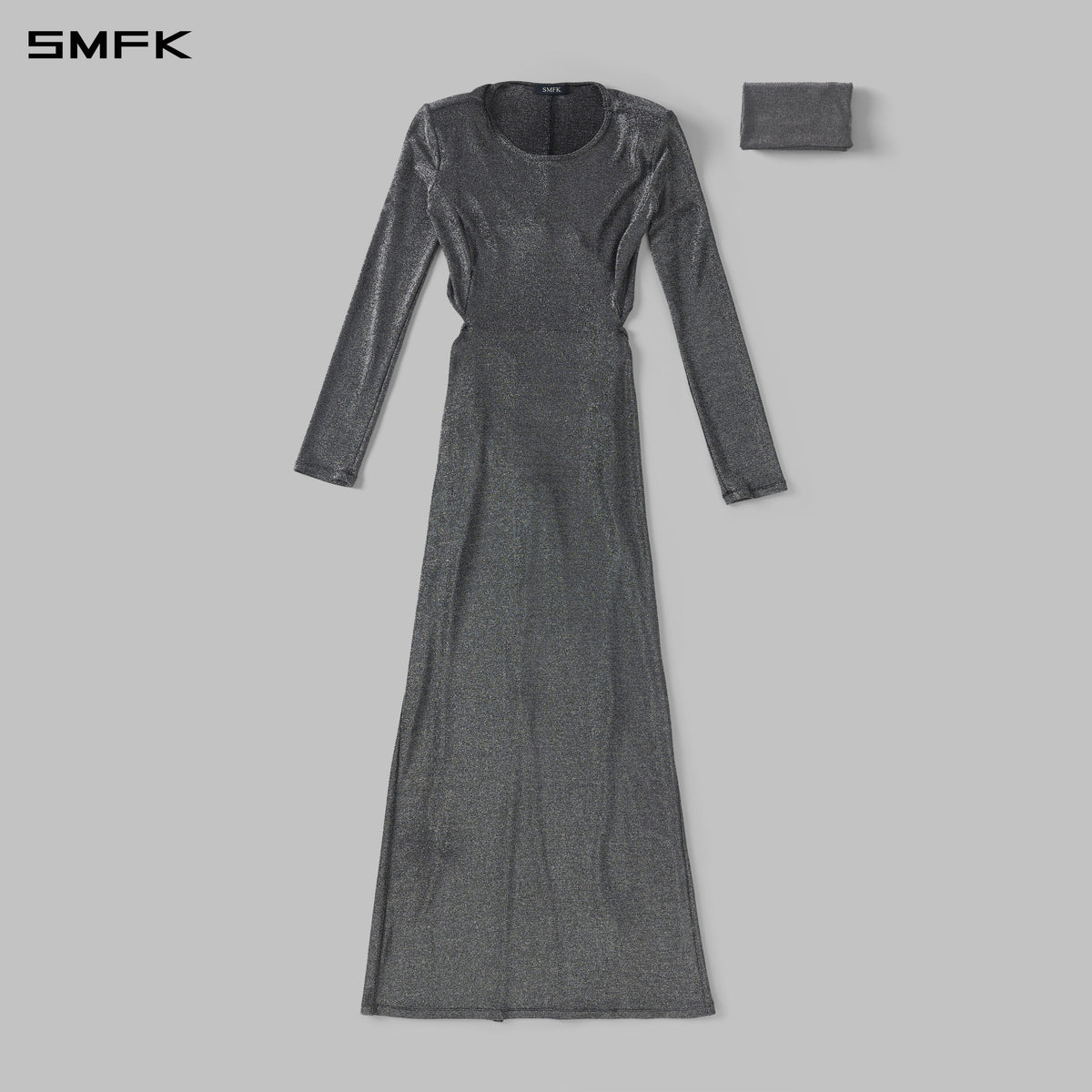 AEOLUS SLIM EVENING GOWN / POLYAMIDE + POLYESTER FILM FIBER STARLIGHT SILVER