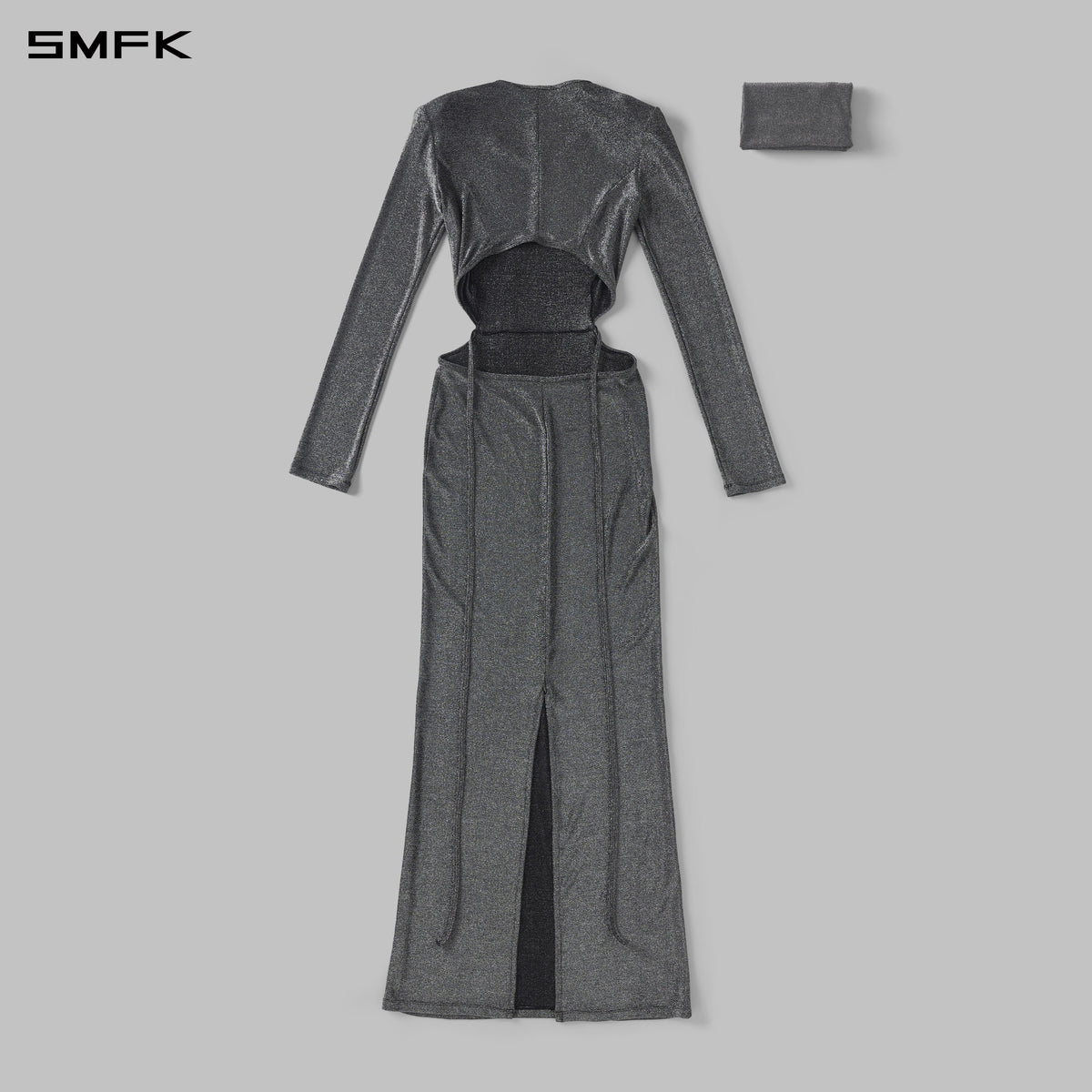 AEOLUS SLIM EVENING GOWN / POLYAMIDE + POLYESTER FILM FIBER STARLIGHT SILVER