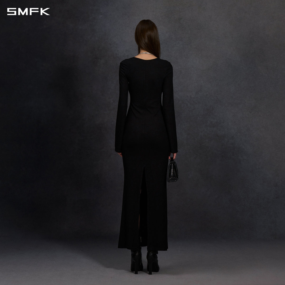 MYTH AEOLUS PHANTOM EVENING DRESS/ACETATE+VISCOSE+ACRYLIC+SPANDEX+WOOL MIDNIGHT BLACK