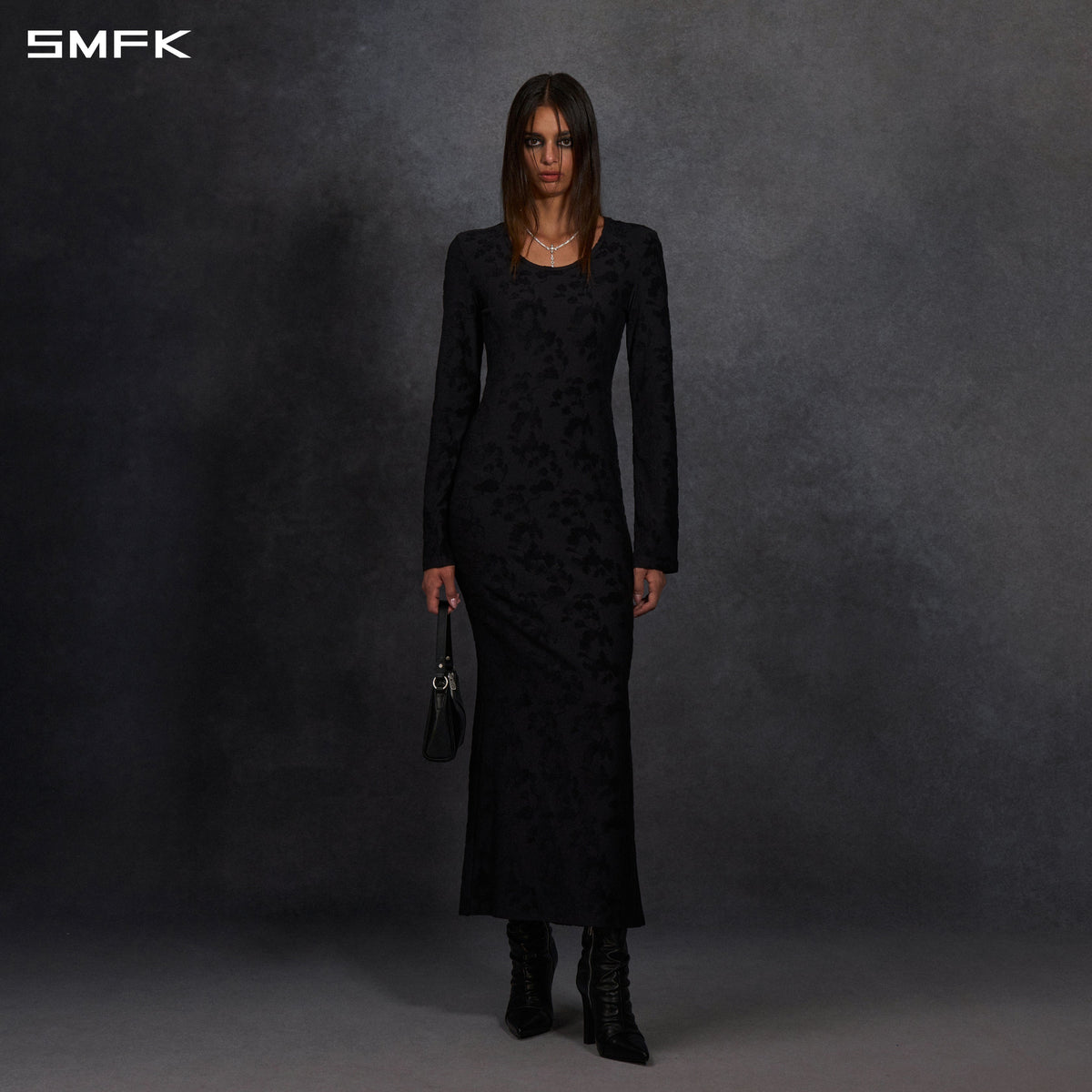 MYTH AEOLUS PHANTOM EVENING DRESS/MODAL+WOOL BLACK MAGNOLIA