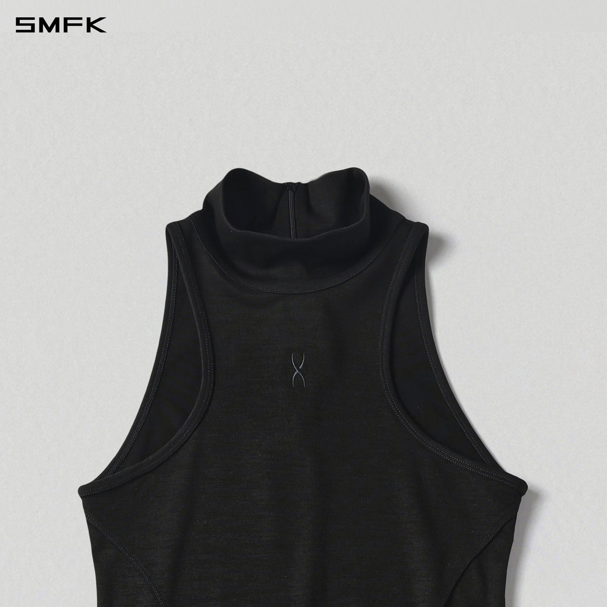 MYTH AEOLUS HIGH COLLAR EVENING VEST DRESS/COTTON + POLYESTER COMPOSITE ELASTIC FIBER + LYOCELL MIDNIGHT BLACK