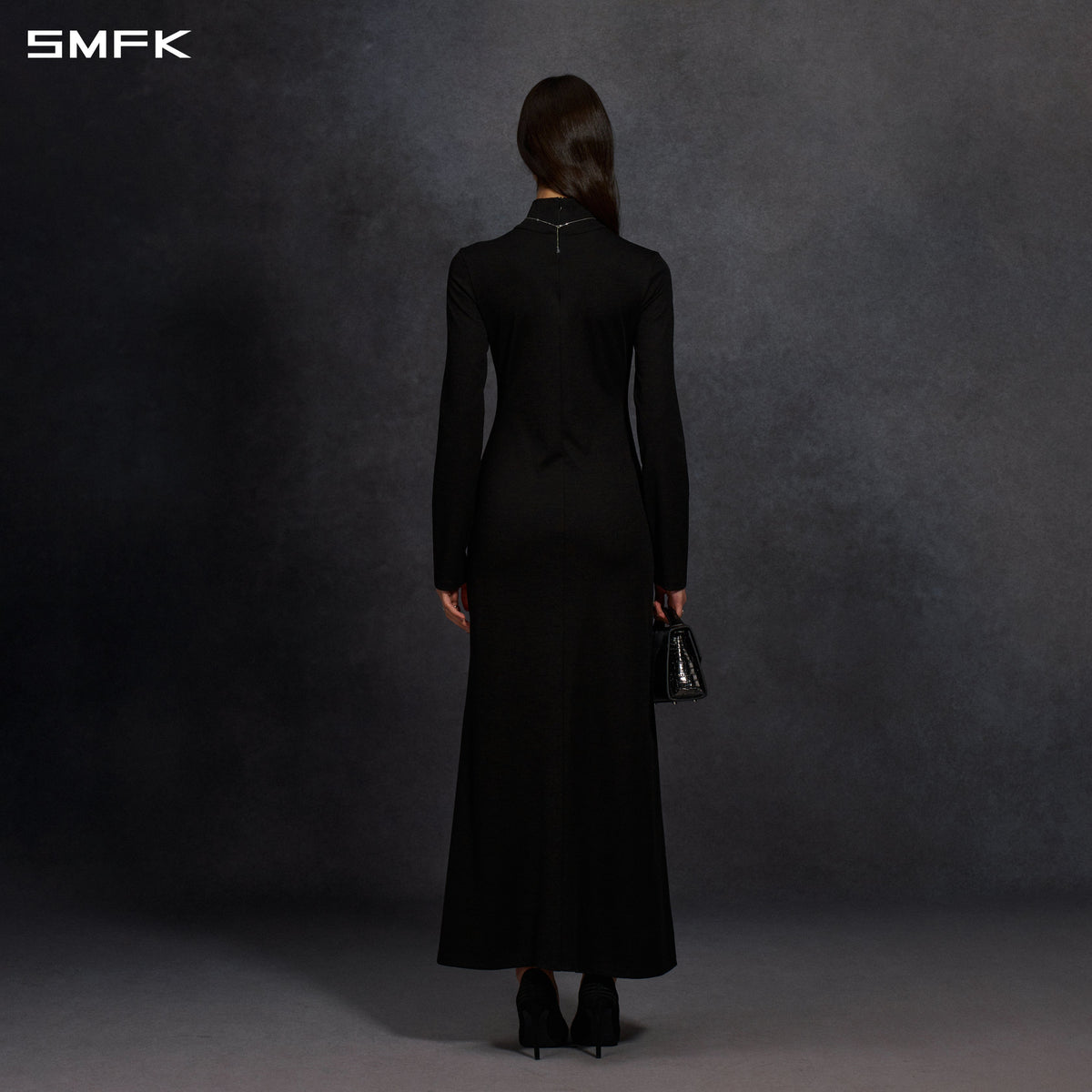 MYTH AEOLUS HIGH COLLAR EVENING DRESS/LENZING TENCEL+COTTON MIDNIGHT BLACK
