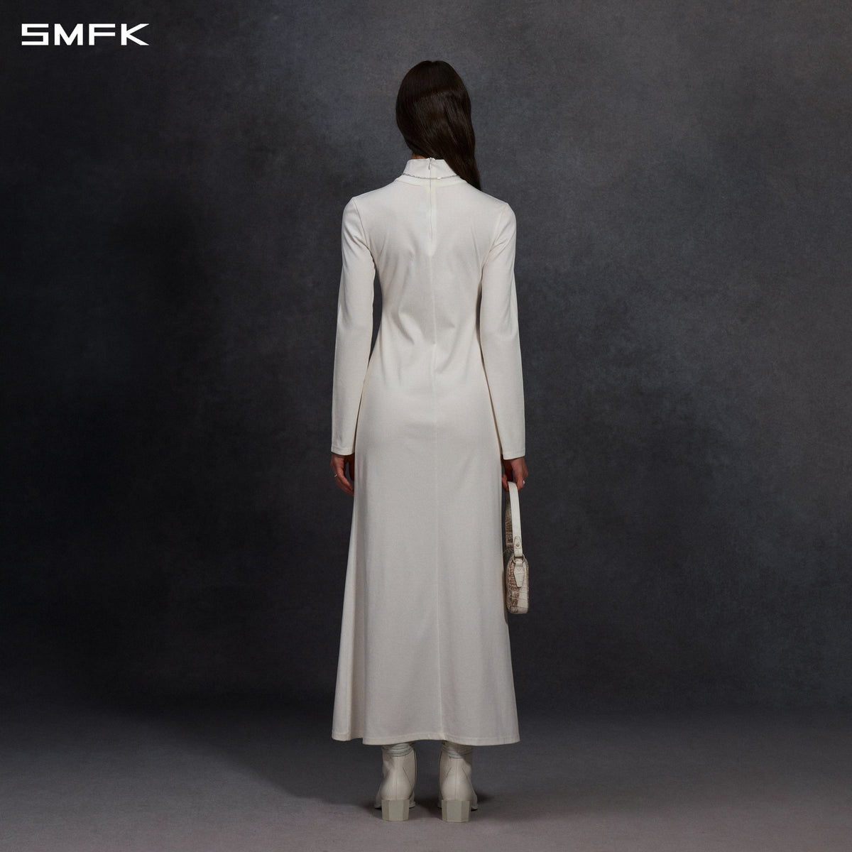 MYTH AEOLUS HIGH COLLAR EVENING DRESS/LENZING TENCEL+COTTON CLOUD WHITE
