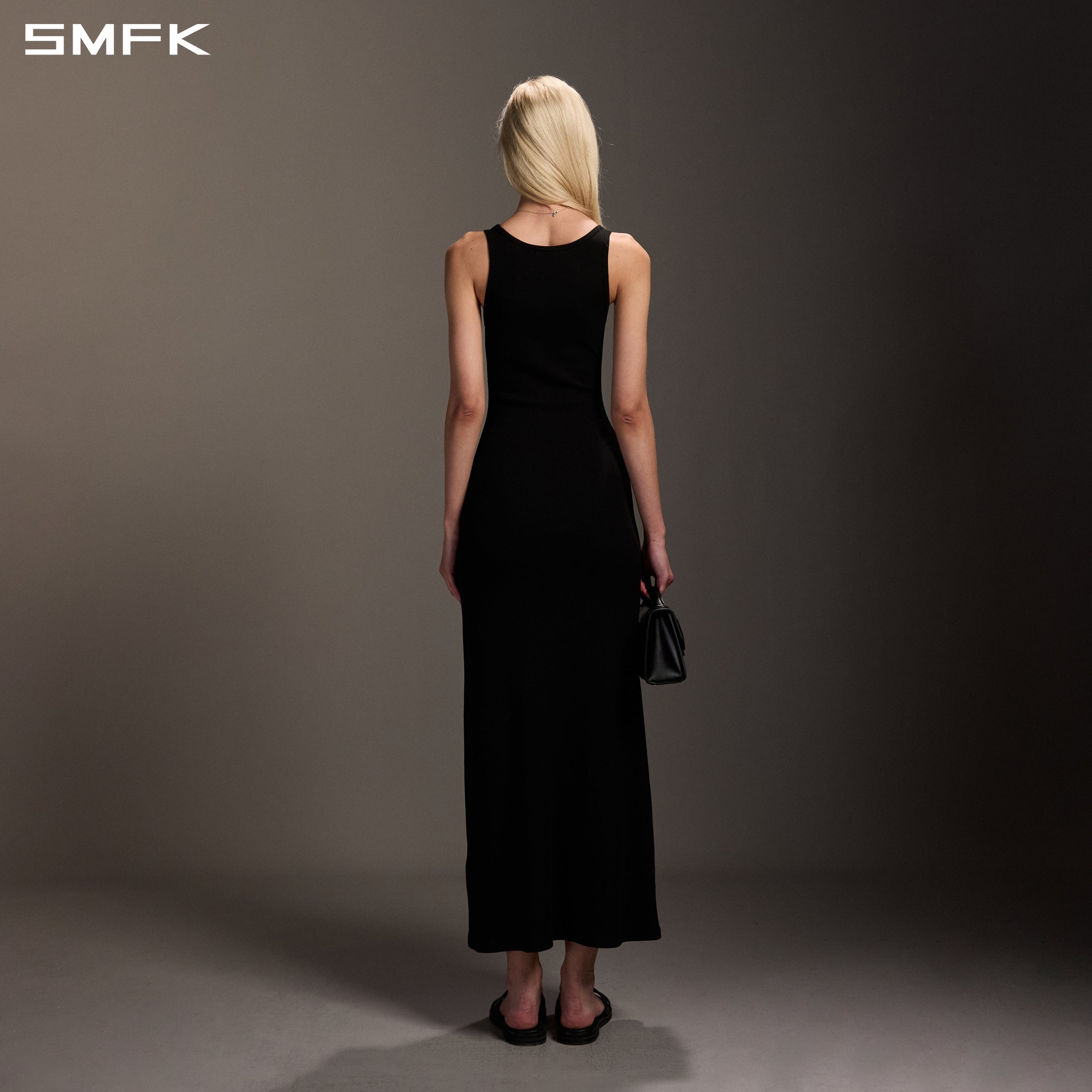 VINTAGE NOMADIC SILK TANK LONG DRESS/SILK+COTTON WILD BLACK