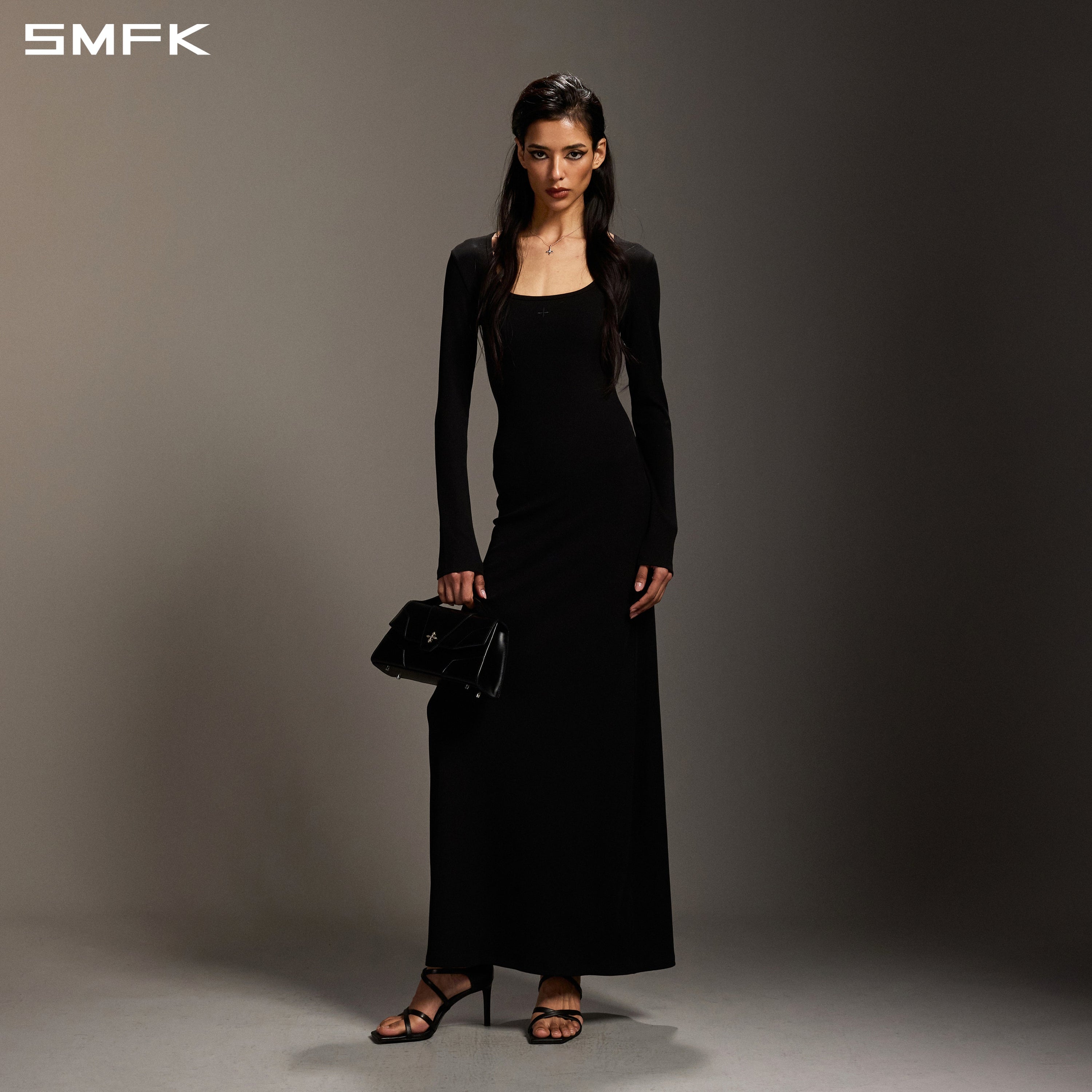 VINTAGE NOMADIC SILK LONG DRESS/SILK+COTTON WILD BLACK