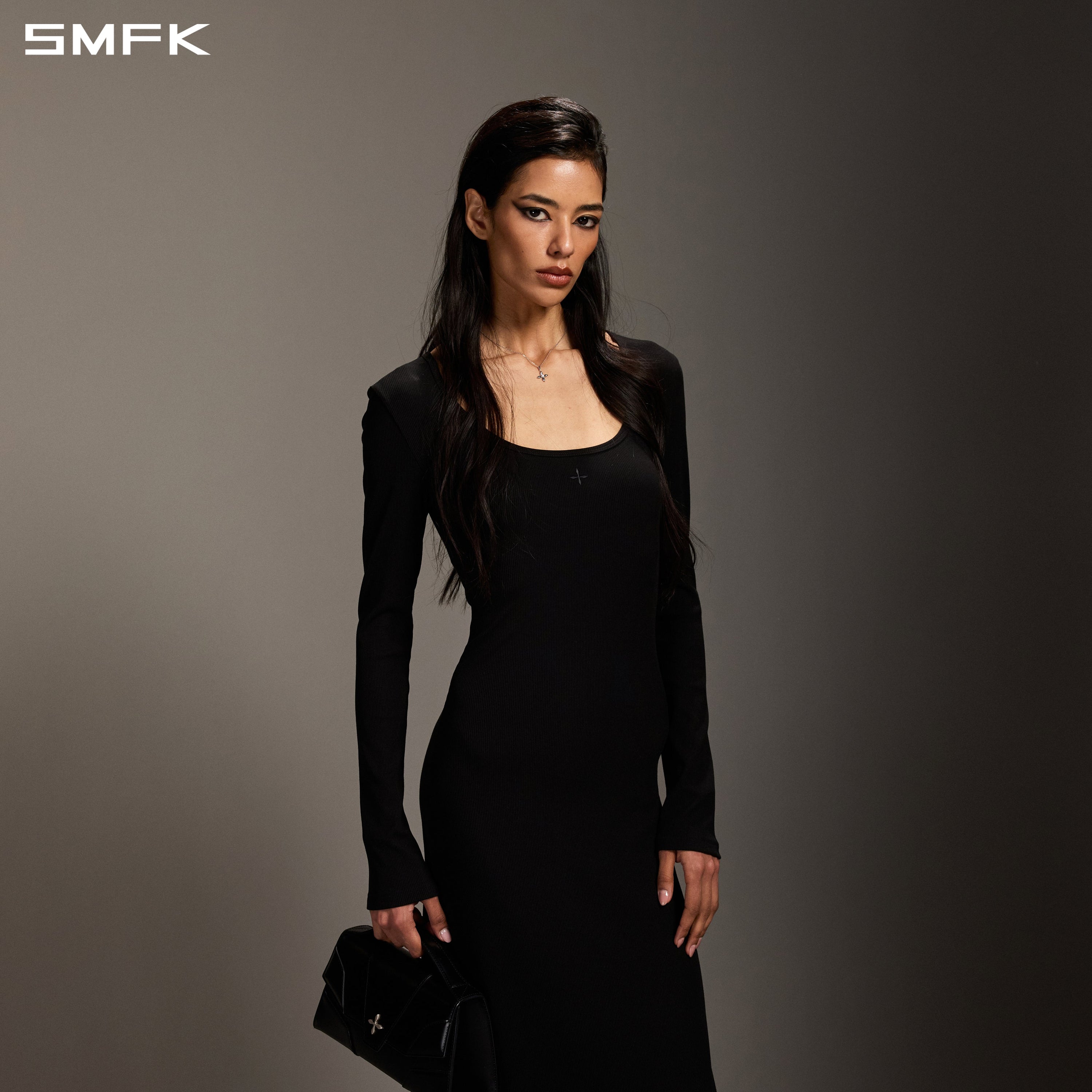 VINTAGE NOMADIC SILK LONG DRESS/SILK+COTTON WILD BLACK