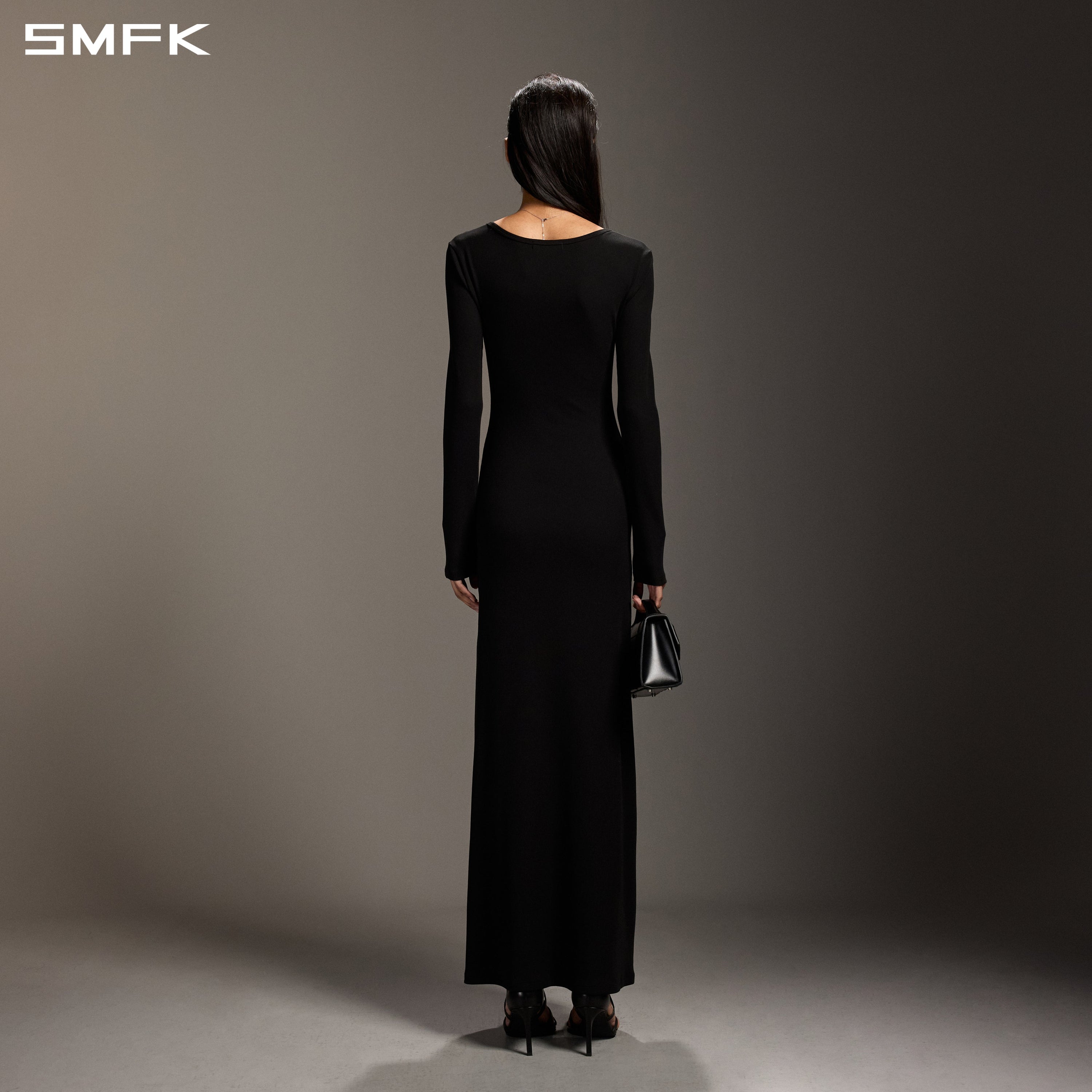 VINTAGE NOMADIC SILK LONG DRESS/SILK+COTTON WILD BLACK