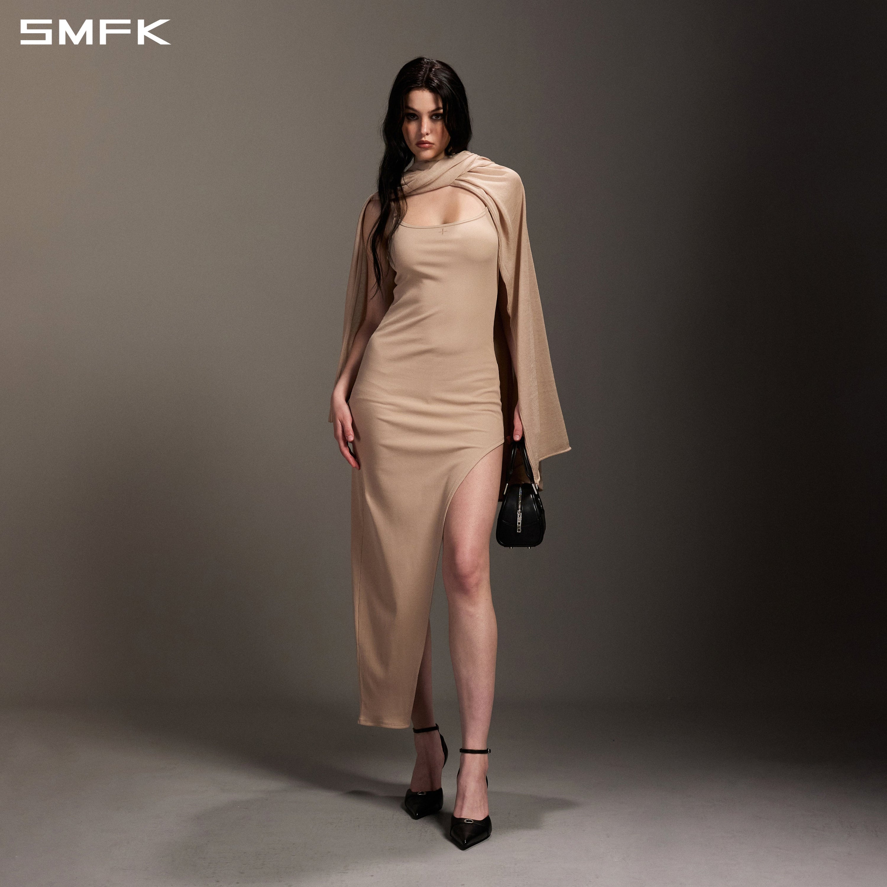 VINTAGE NOMADIC SILK ASYMMETRY CAMISOLE DRESS/SILK+COTTON FRESH SKIN
