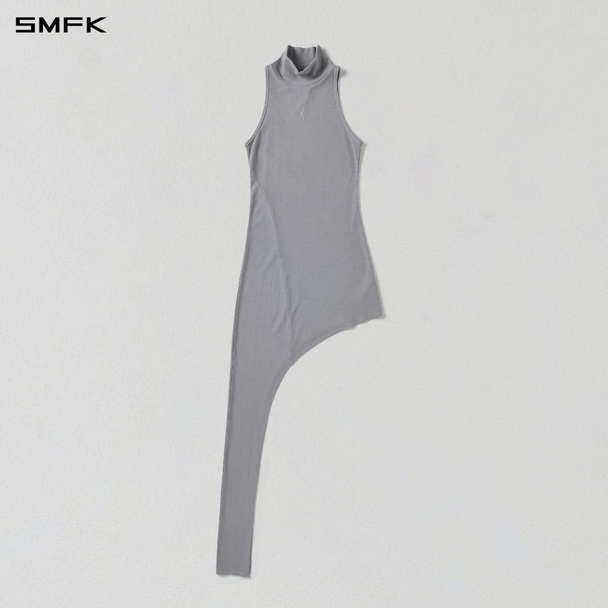 VINTAGE NOMADIC ASYMMETRY HIGH COLLAR VEST EVENING DRESS/SILK+COTTON GLACIER GREY