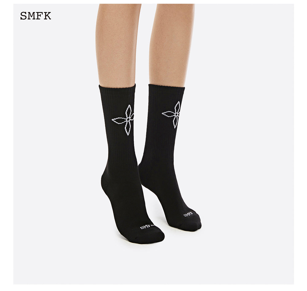 SMFK NIGHT FLOWER SPORTS SOCKS COMPASS JACQUARD COTTON BLACK TWO-PAIR SOCKS US005BB