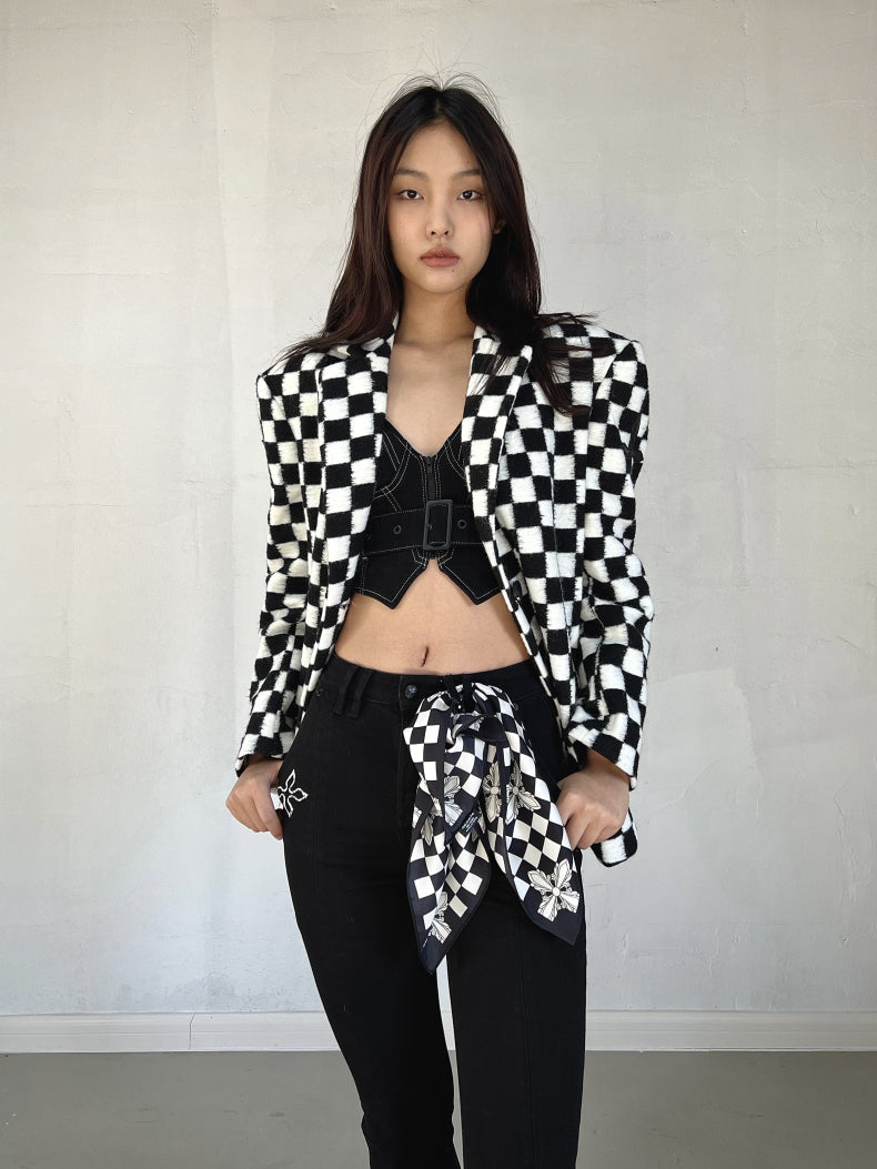 GRID BLACK AND WHITE CHECK SUIT SU001BW