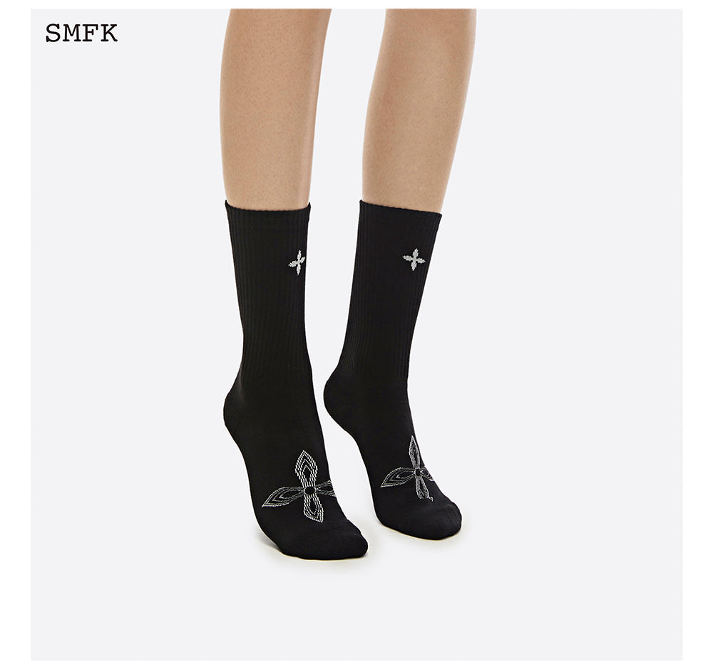 SMFK NIGHT FLOWER SPORTS SOCKS COMPASS JACQUARD COTTON BLACK TWO-PAIR SOCKS US005BB