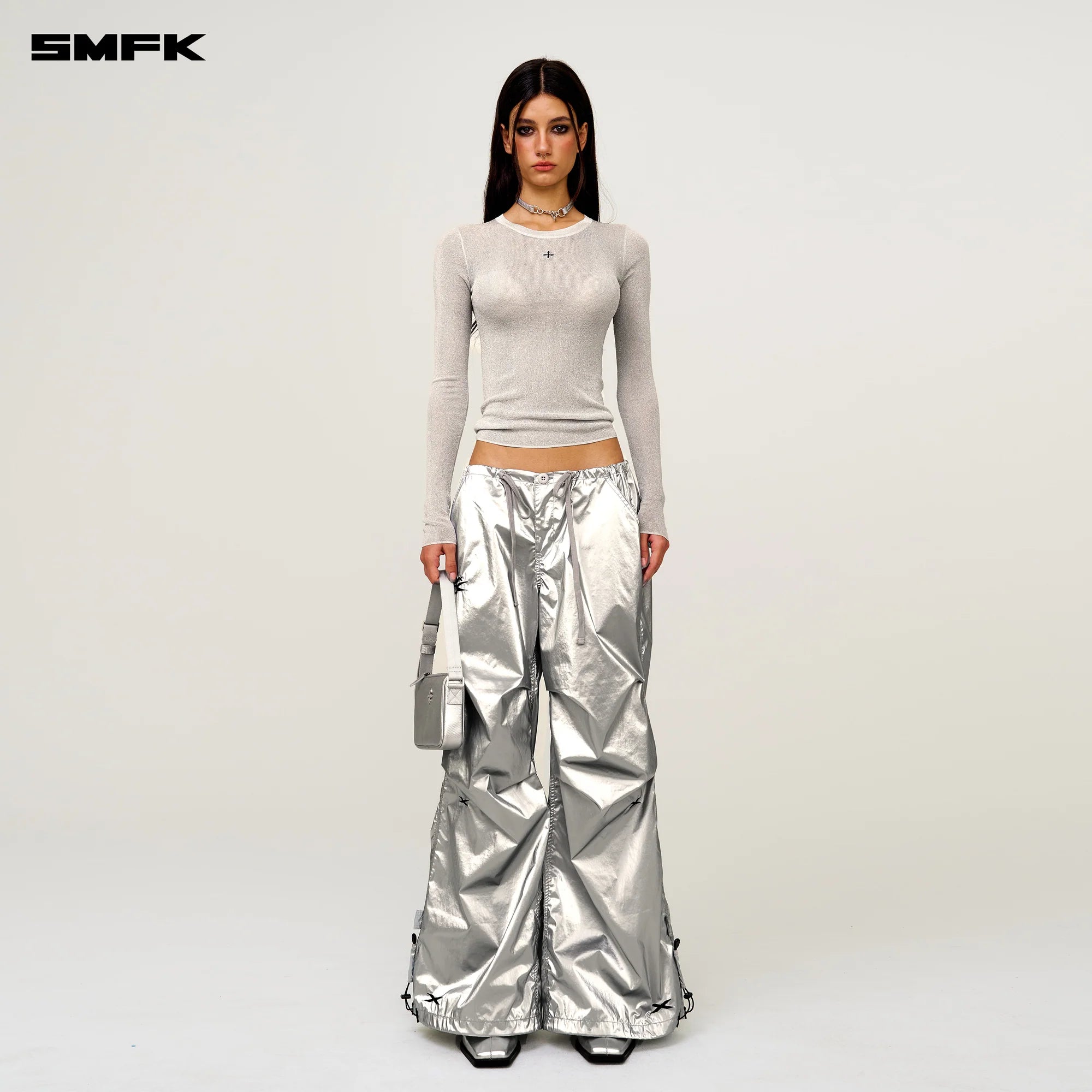 FUTURE MIRAGE INTERSTELLAR TECH WIDE LEG PANTS SILVER