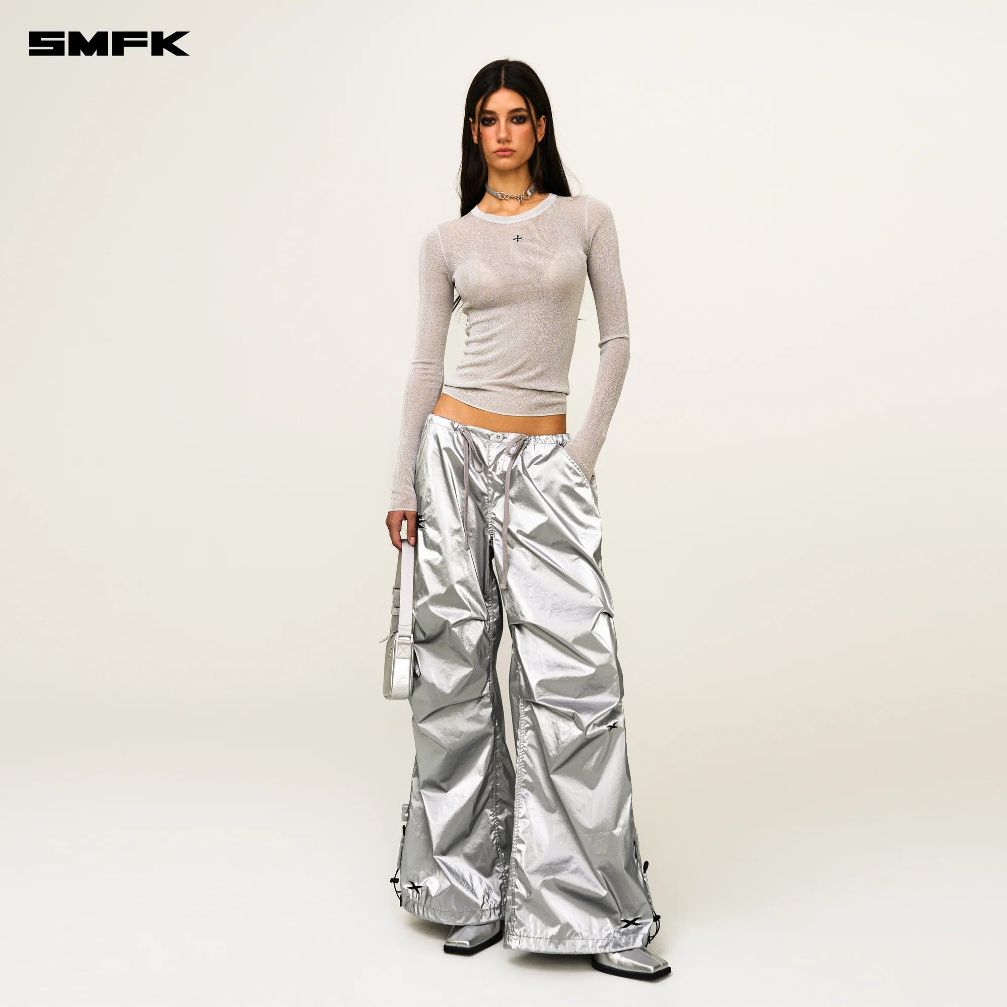 FUTURE MIRAGE INTERSTELLAR TECH WIDE LEG PANTS SILVER