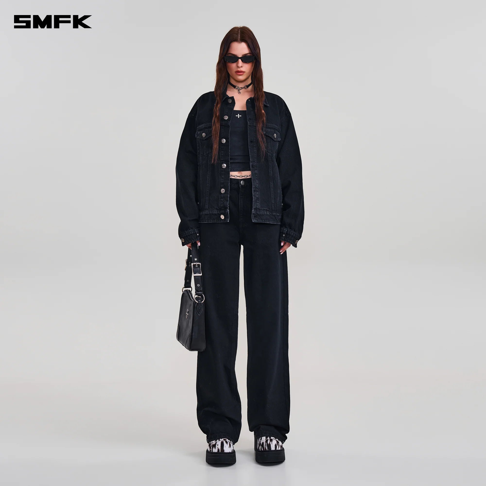 COMPASS MODE LOOSE STRAIGHT DENIM PANTS WILD BLACK