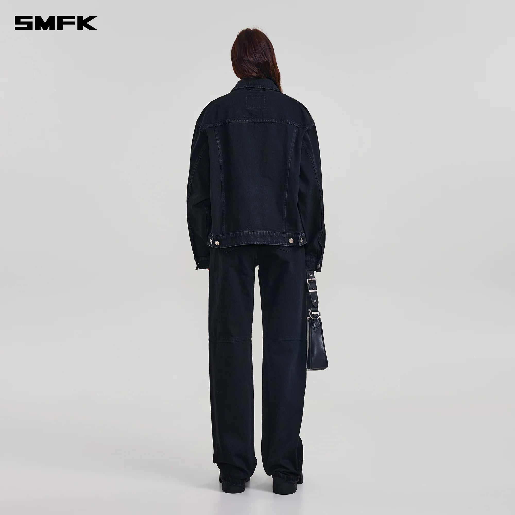 COMPASS MODE LOOSE STRAIGHT DENIM PANTS WILD BLACK