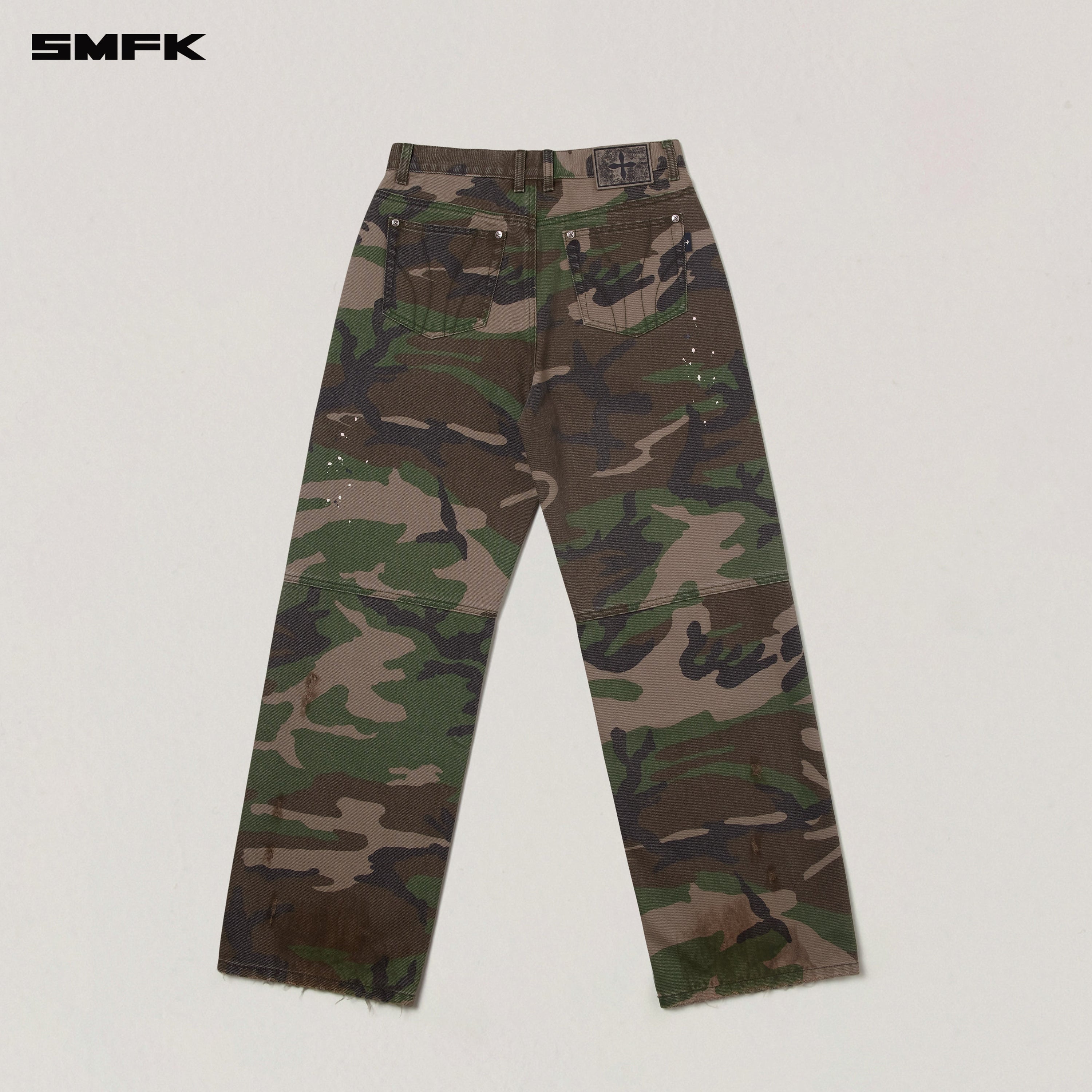 COMPASS MODE WASTELAND LOOSE STRAIGHT DENIM PANTS ARMY GREEN CAMOUFLAGE