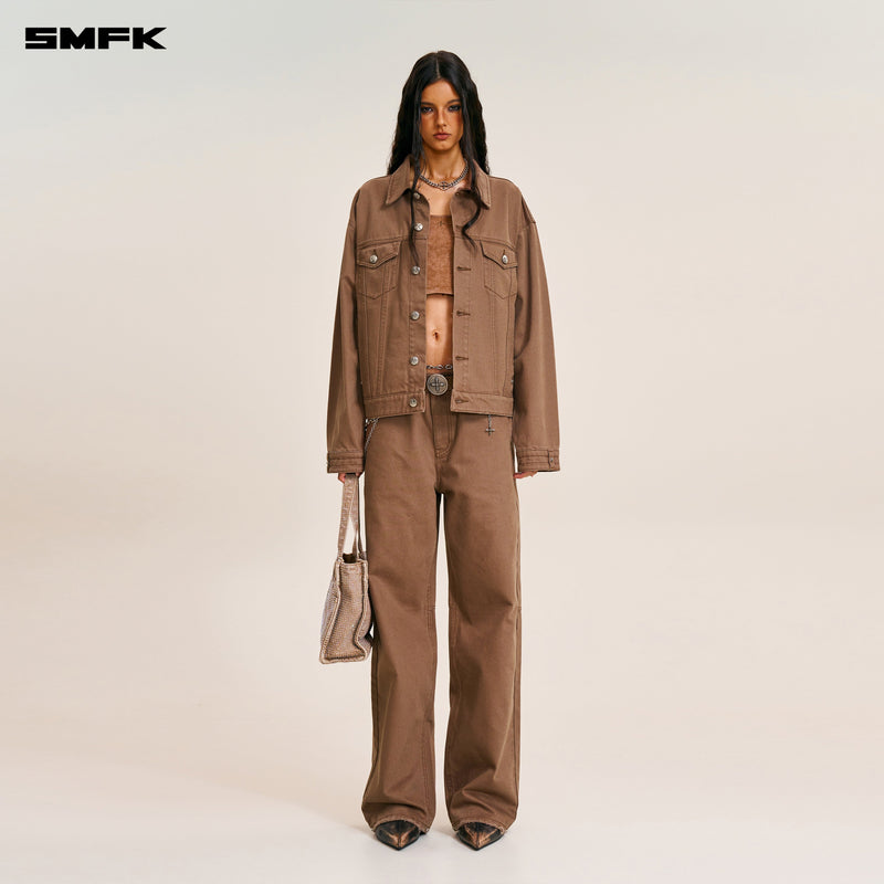 COMPASS MODE LOOSE STRAIGHT DENIM PANTS WILD HORSE BROWN