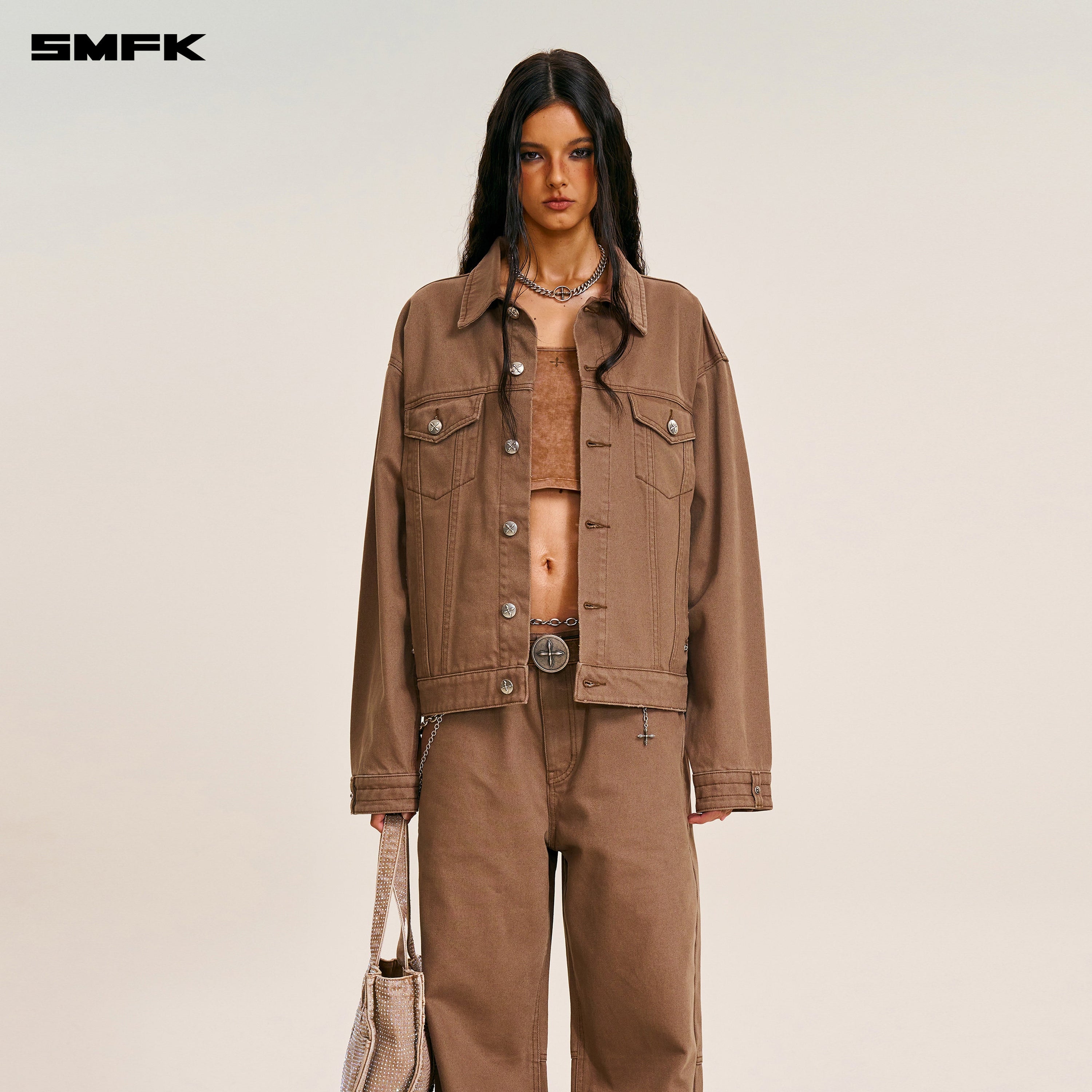 COMPASS MODE LOOSE STRAIGHT DENIM PANTS WILD HORSE BROWN