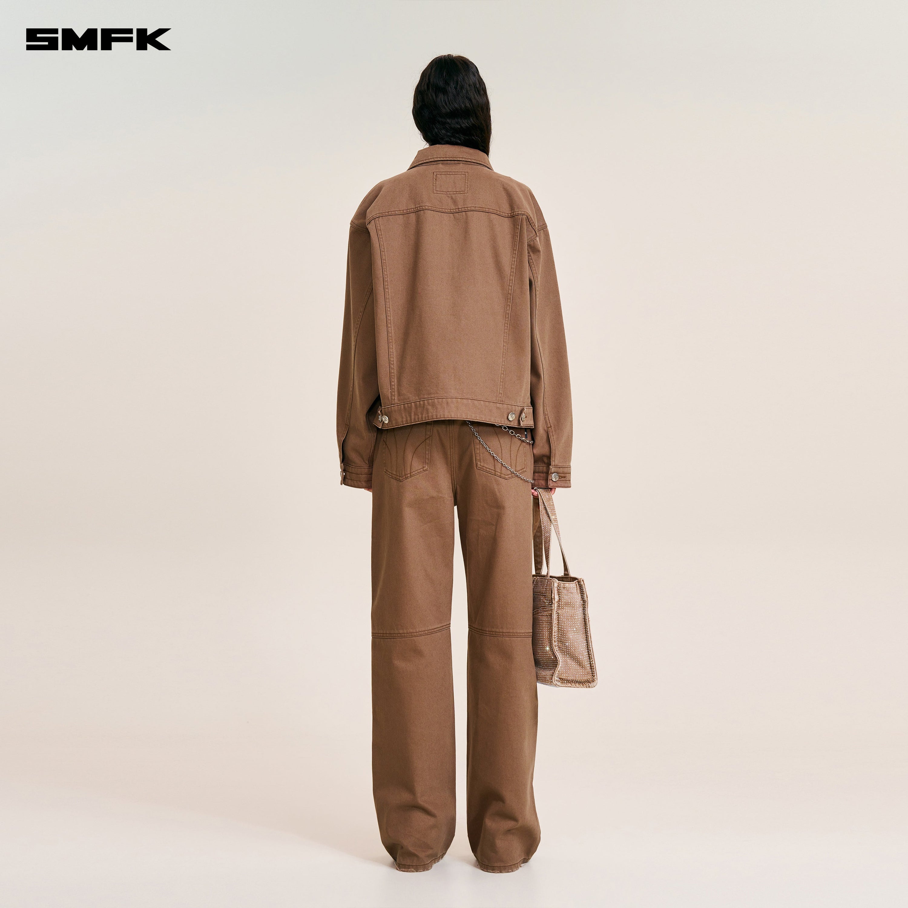 COMPASS MODE LOOSE STRAIGHT DENIM PANTS WILD HORSE BROWN