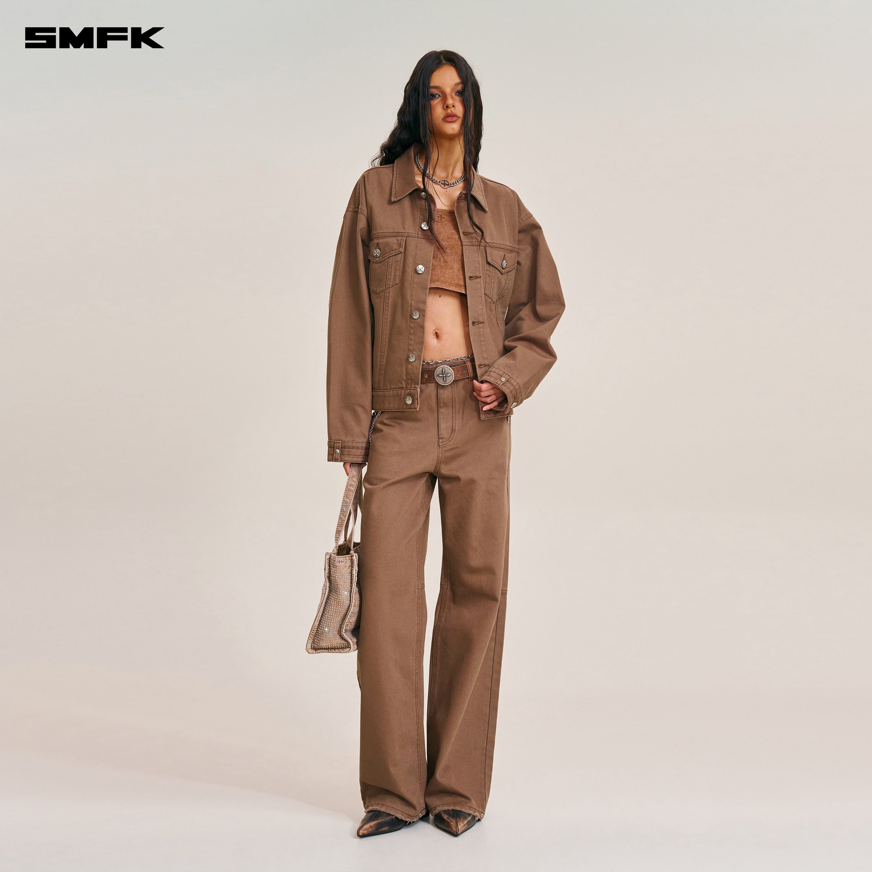 COMPASS MODE LOOSE STRAIGHT DENIM PANTS WILD HORSE BROWN