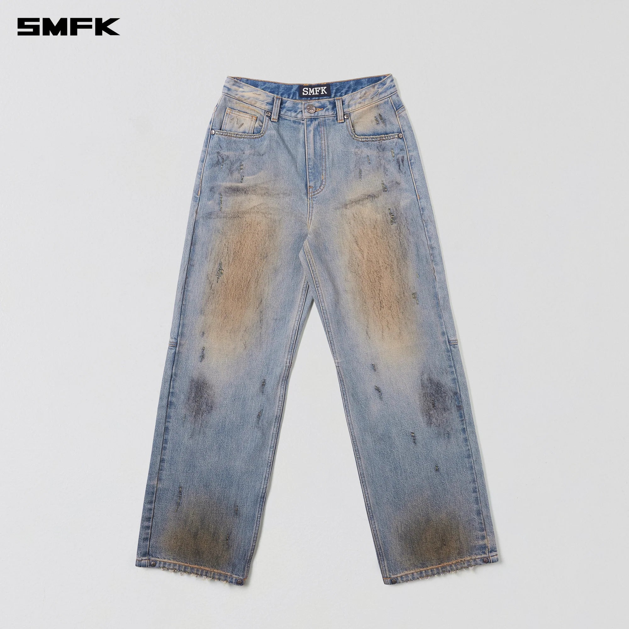 COMPASS MODE WASTELAND LOOSE STRAIGHT DENIM PANTS LAKE BLUE