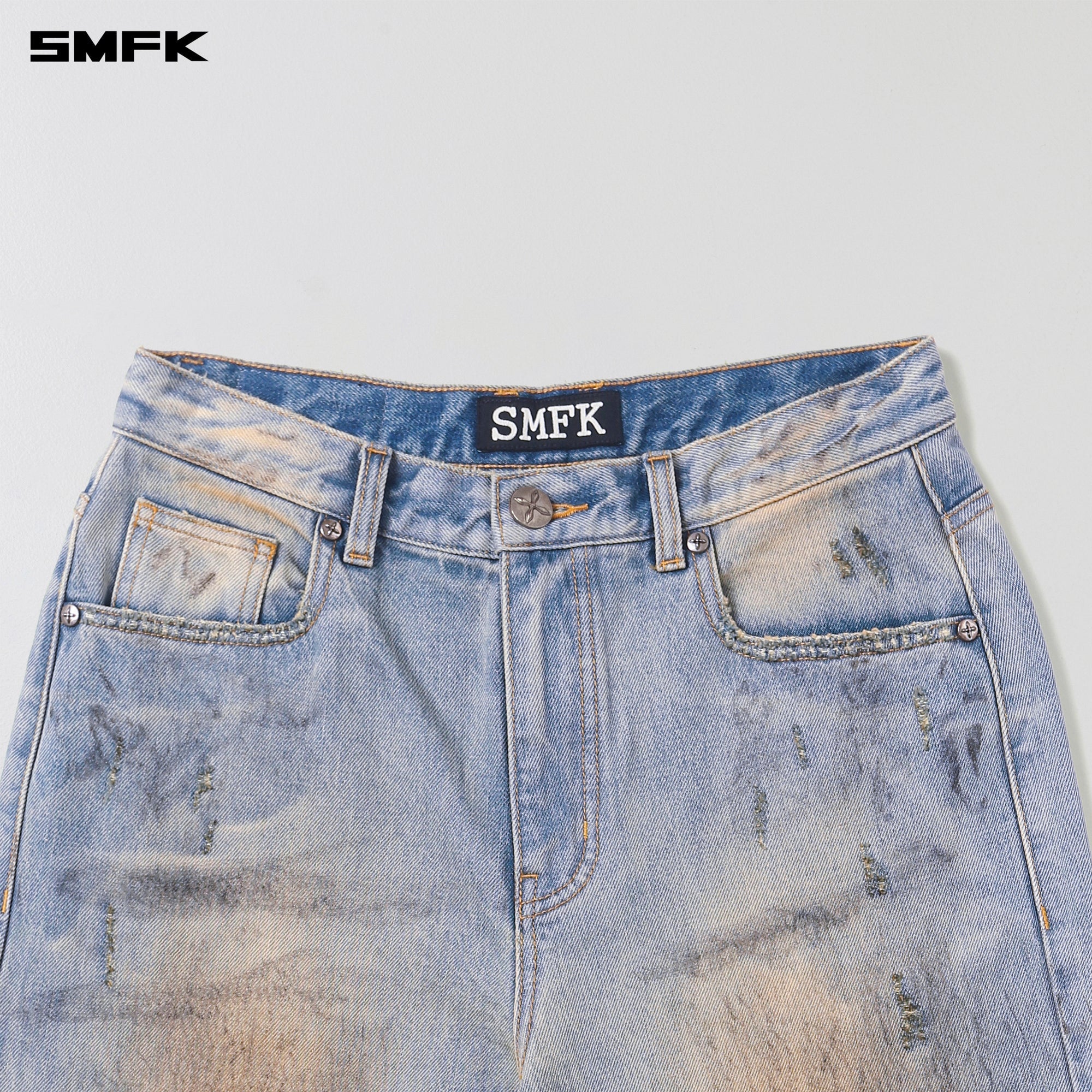 COMPASS MODE WASTELAND LOOSE STRAIGHT DENIM PANTS LAKE BLUE