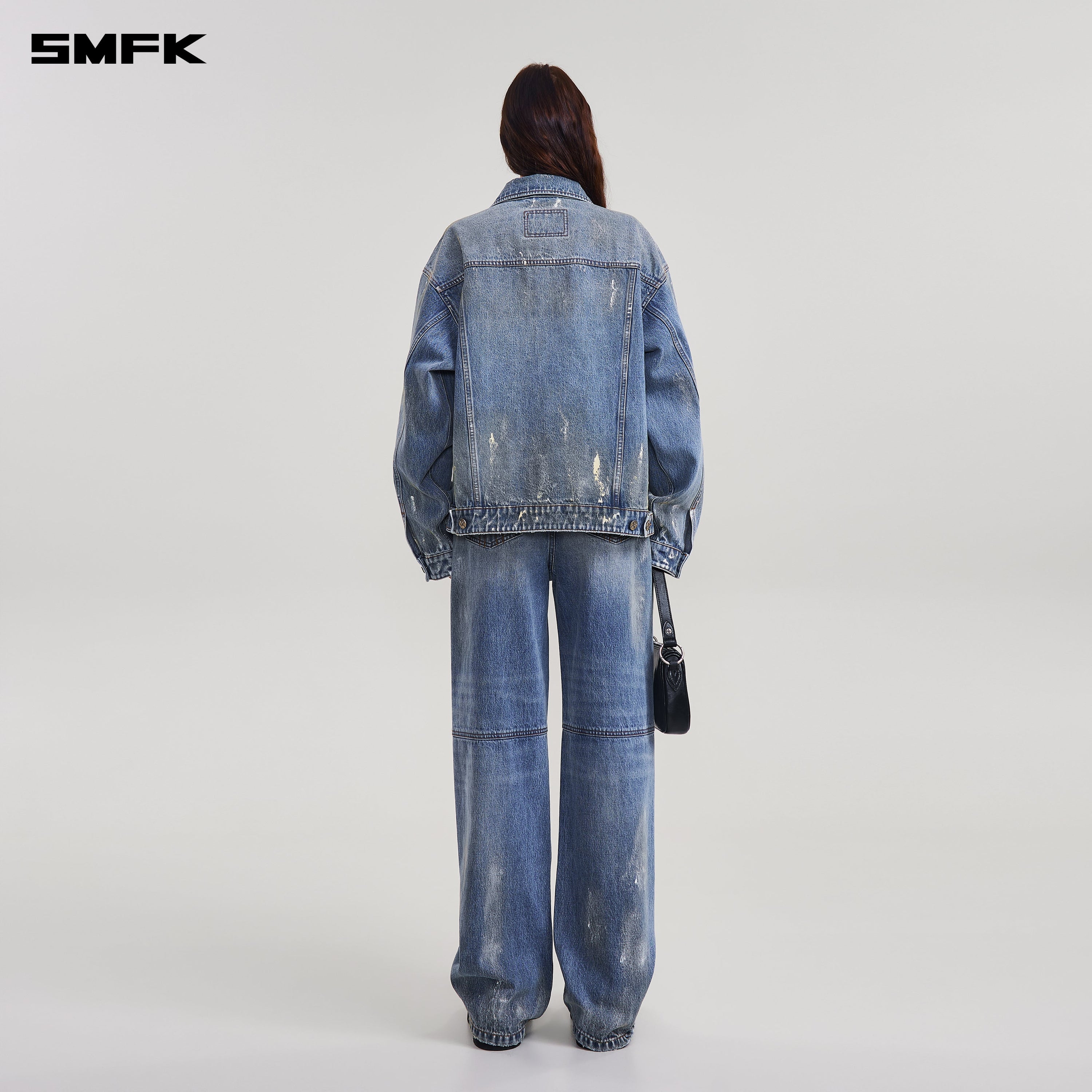 COMPASS MODE TIDE LOOSE STRAIGHT DENIM PANTS MARINE BLUE