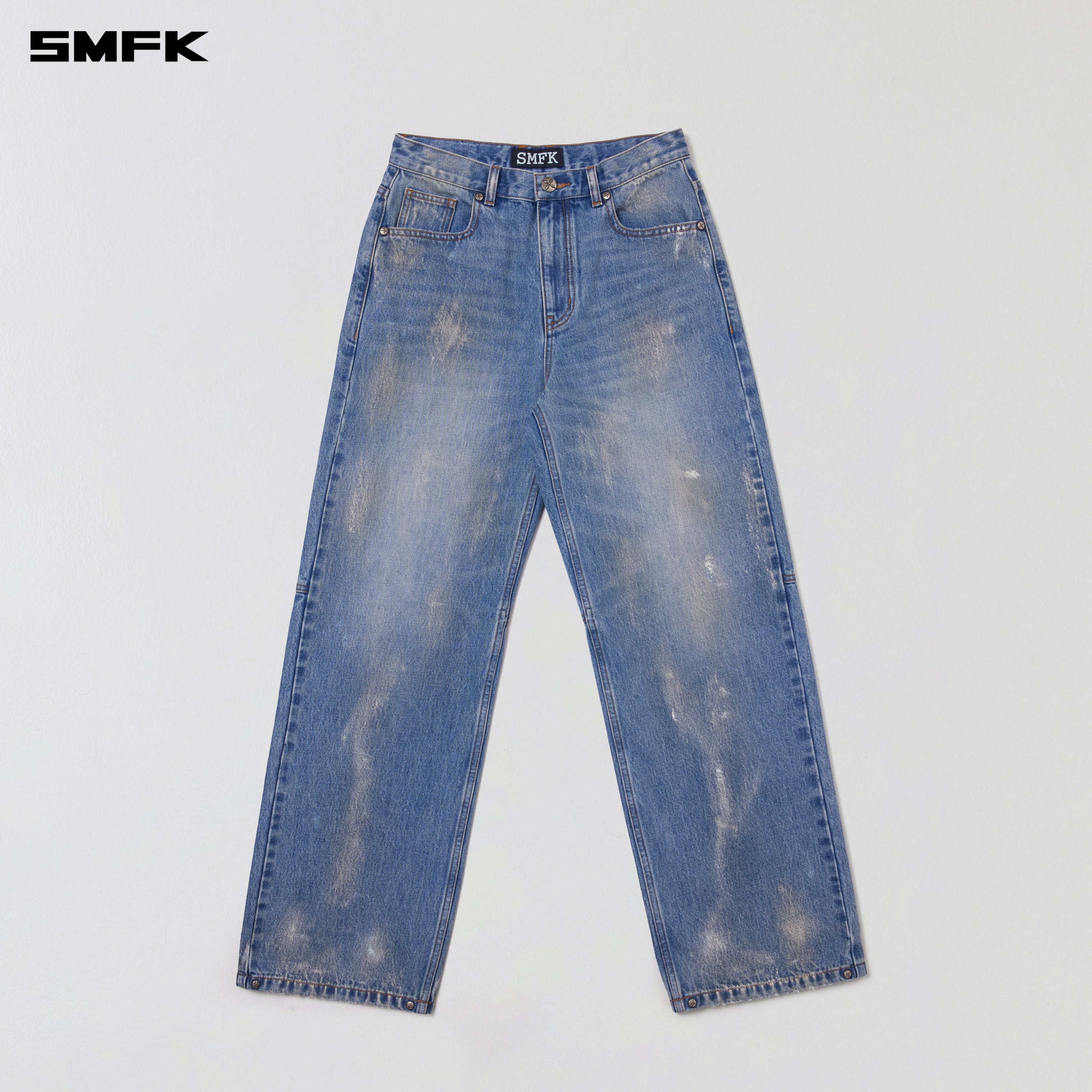 COMPASS MODE TIDE LOOSE STRAIGHT DENIM PANTS MARINE BLUE