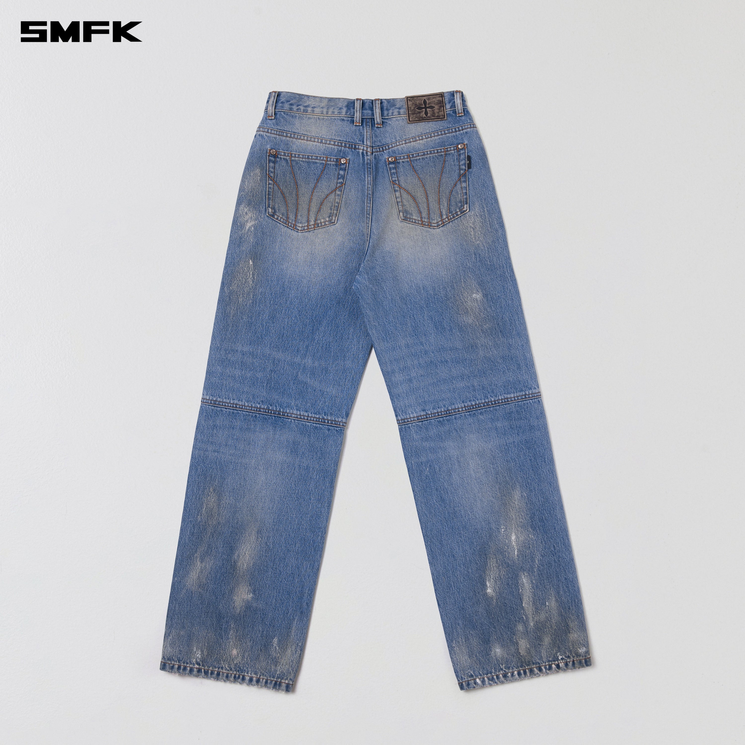 COMPASS MODE TIDE LOOSE STRAIGHT DENIM PANTS MARINE BLUE