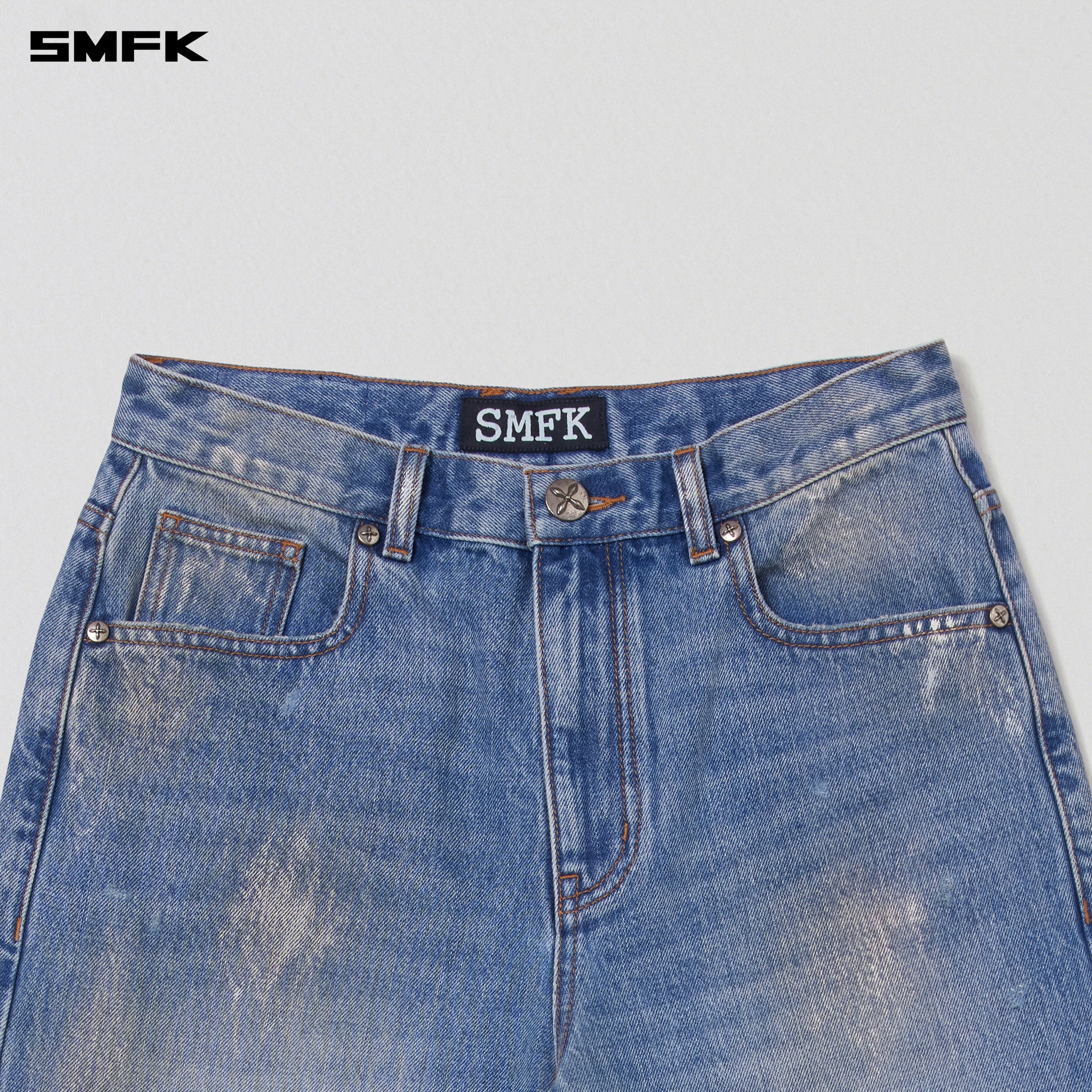 COMPASS MODE TIDE LOOSE STRAIGHT DENIM PANTS MARINE BLUE