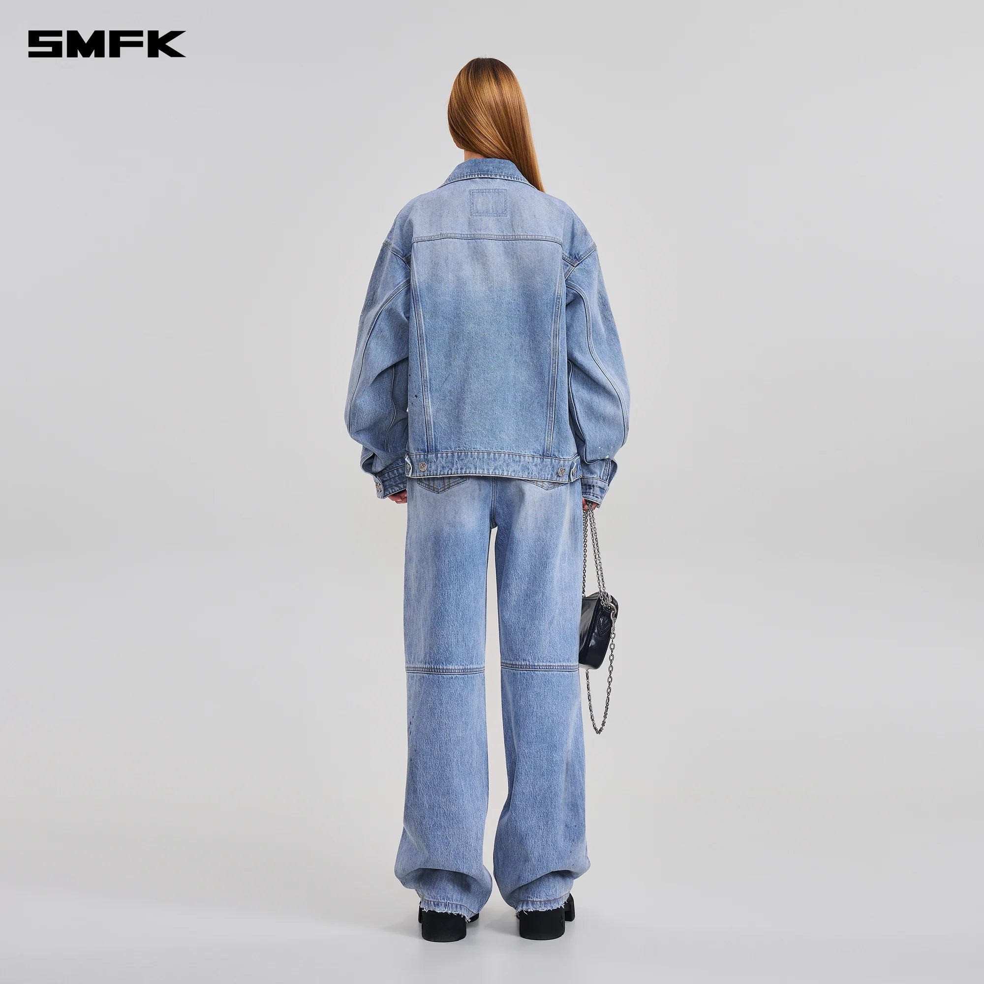 COMPASS MODE LOOSE STRAIGHT DENIM PANTS SKY BLUE