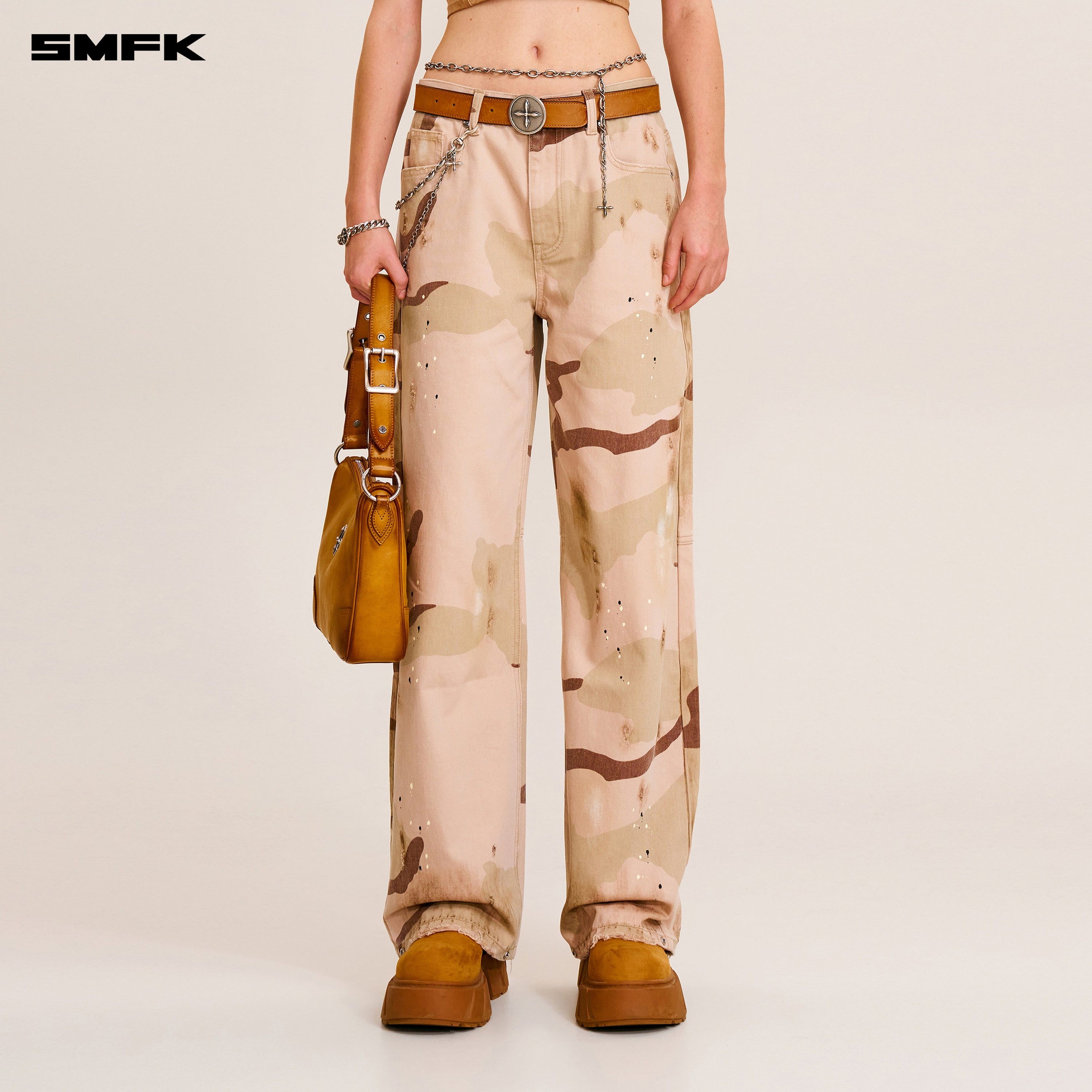 COMPASS MODE WASTELAND LOOSE STRAIGHT DENIM PANTS DESERT CAMOUFLAGE