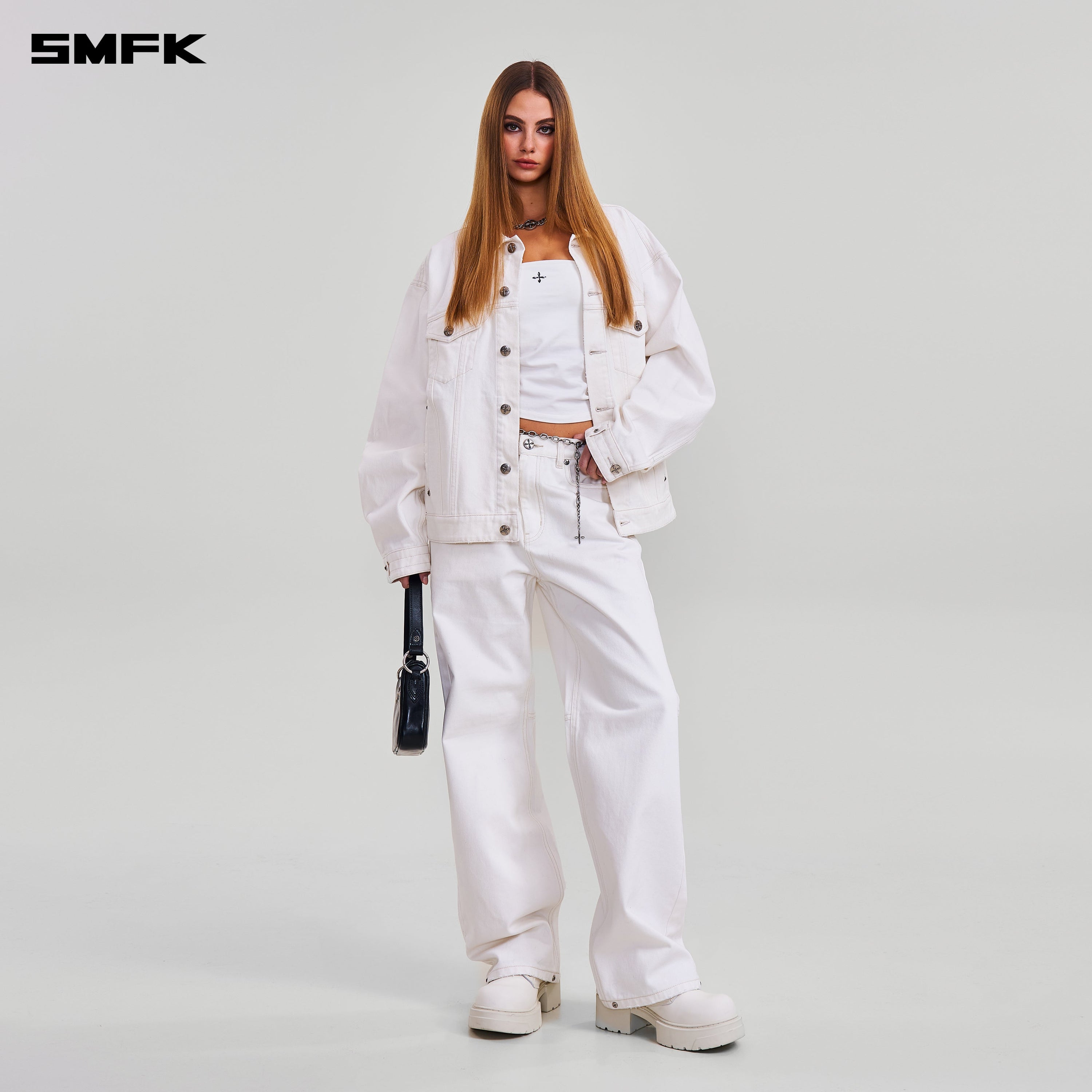 COMPASS MODE LOOSE STRAIGHT DENIM PANTS SNOW MOUNTAIN WHITE