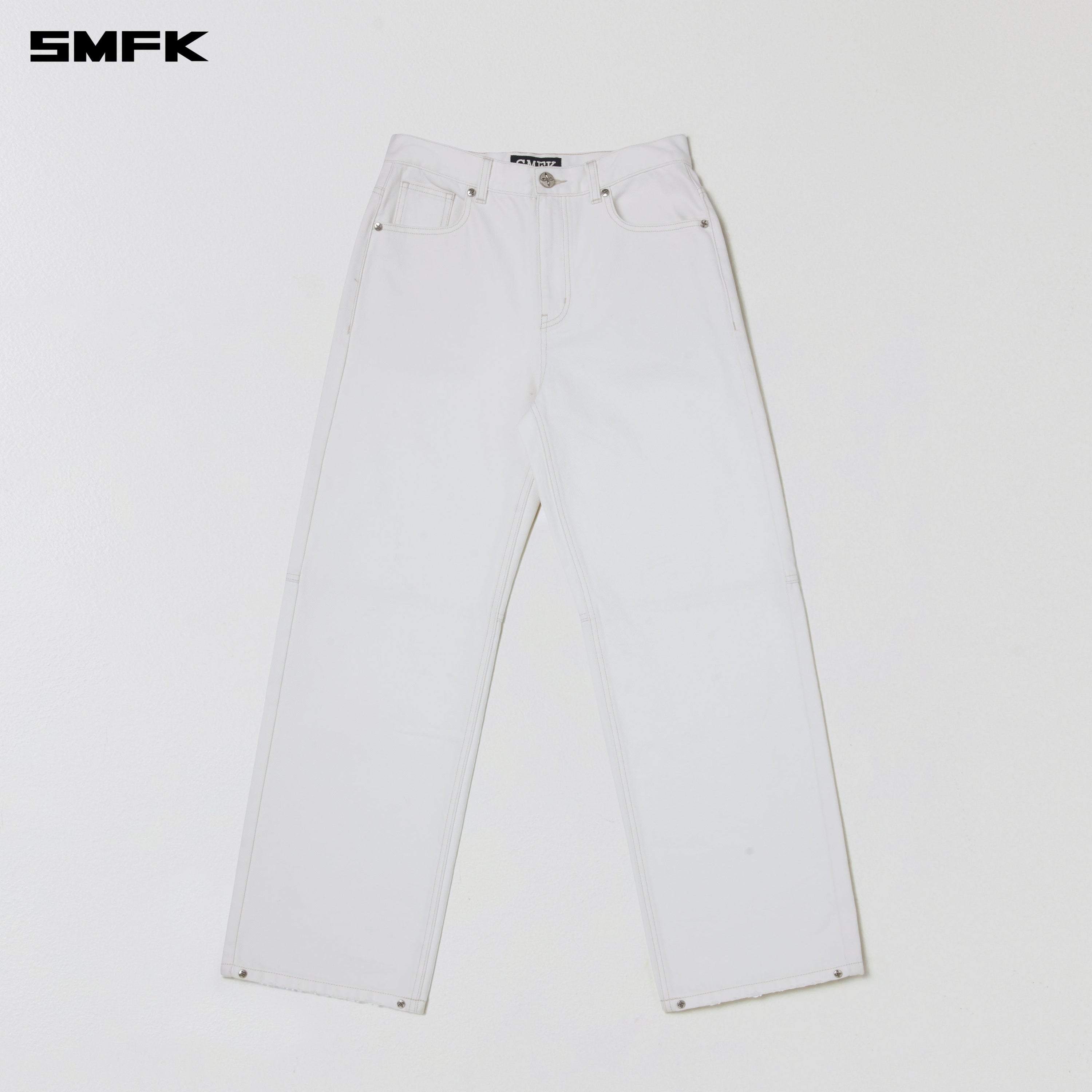 COMPASS MODE LOOSE STRAIGHT DENIM PANTS SNOW MOUNTAIN WHITE