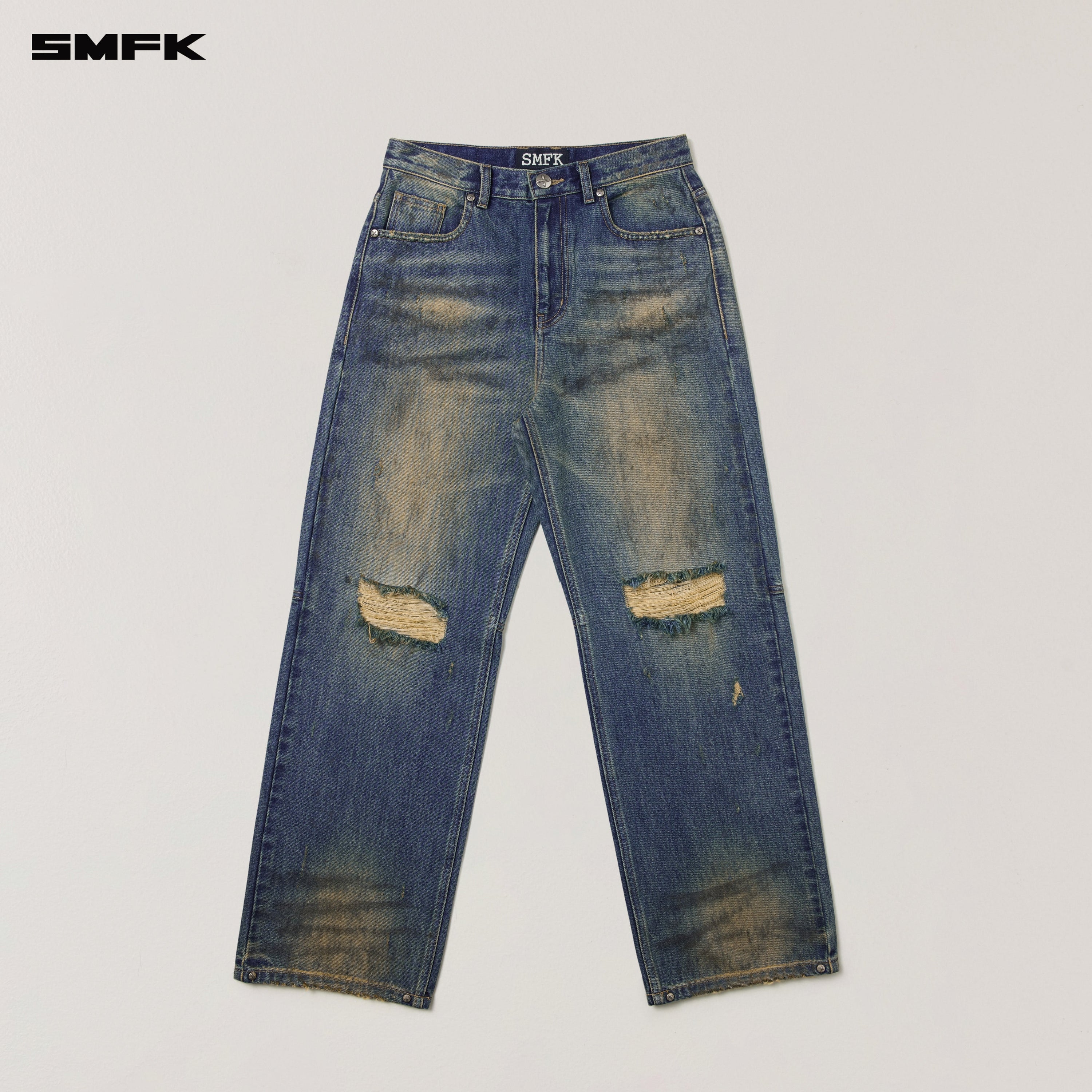 COMPASS MODE WASTELAND LOOSE STRAIGHT DENIM PANTS WASTELAND BLUE