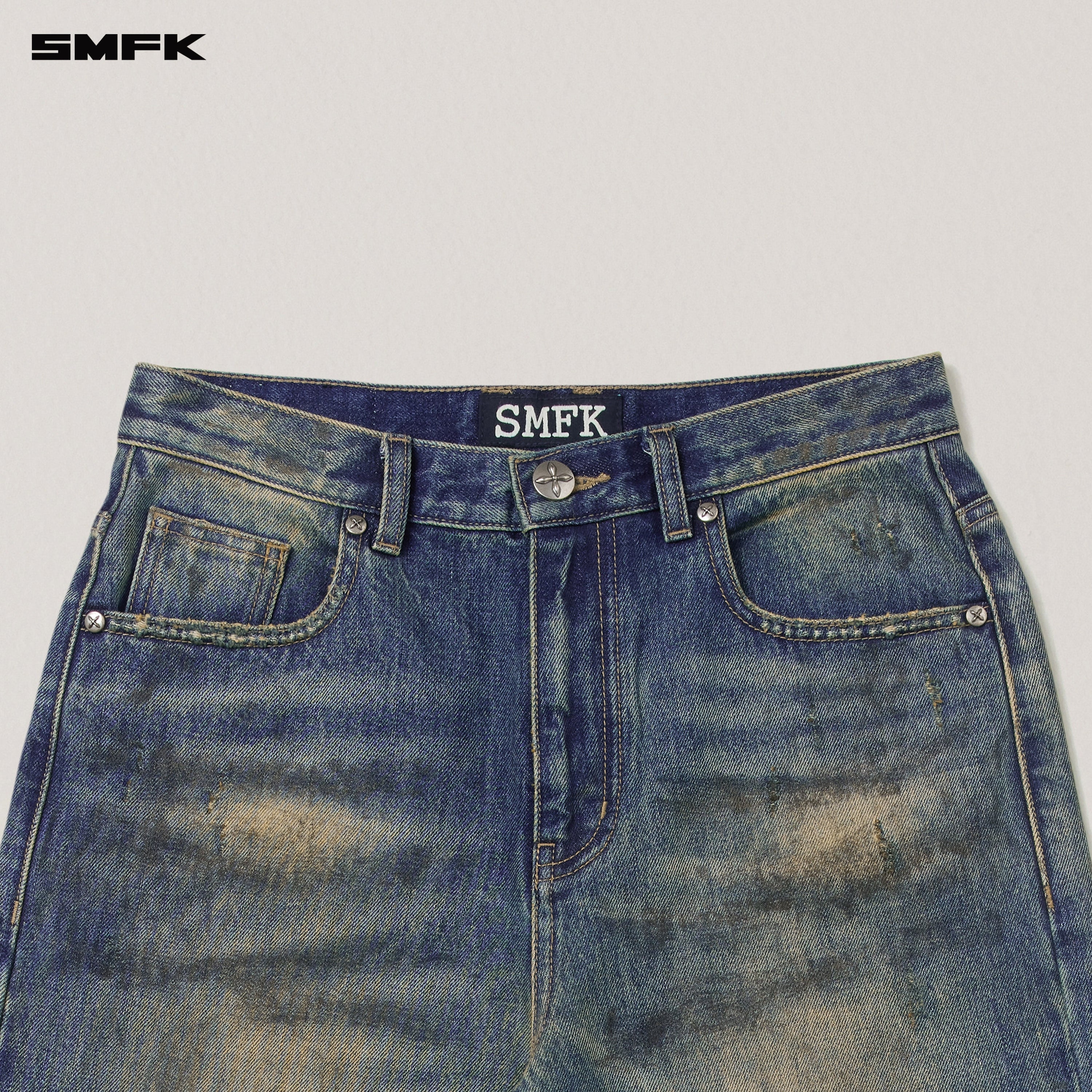 COMPASS MODE WASTELAND LOOSE STRAIGHT DENIM PANTS WASTELAND BLUE