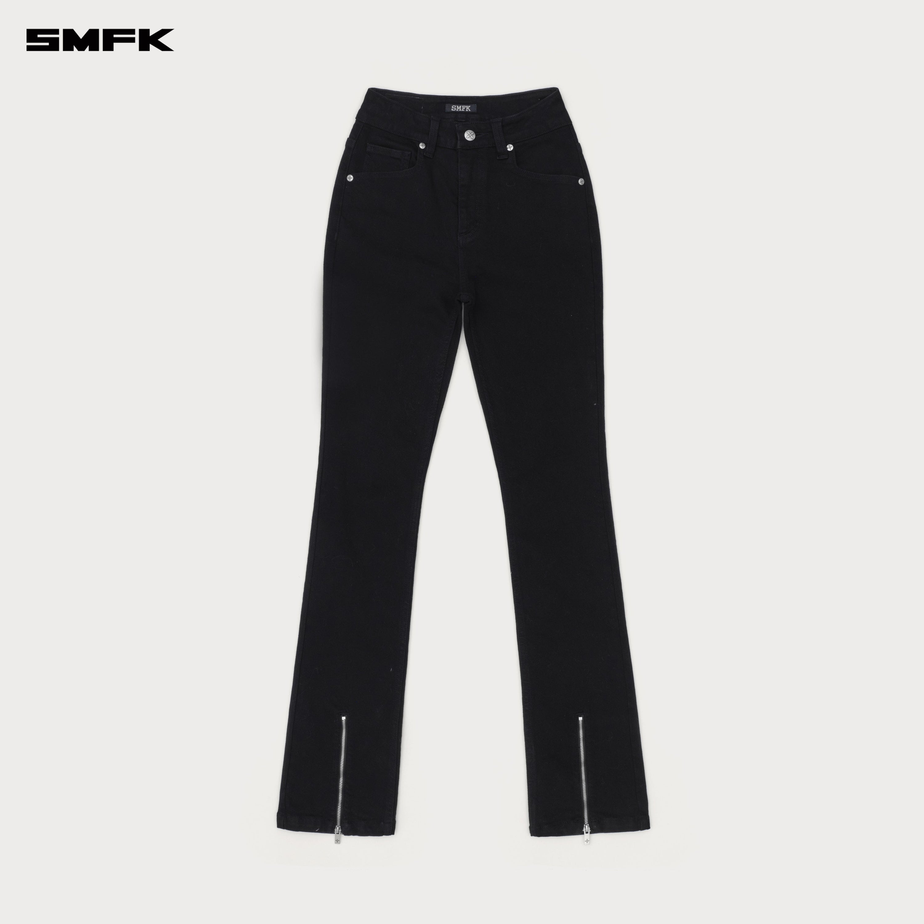 Compass Rivet Zipper Motorcycle Jeans Wild Black