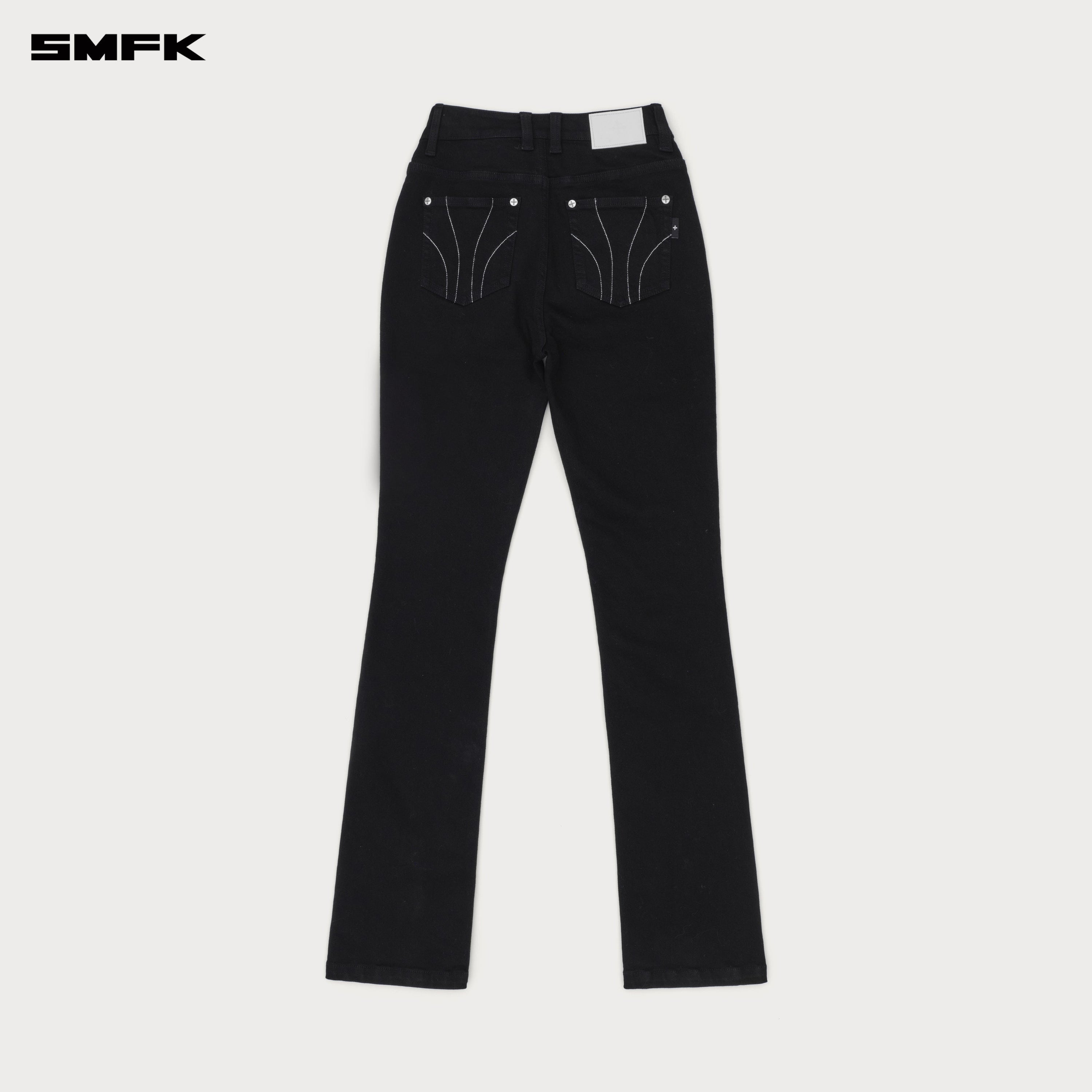 Compass Rivet Zipper Motorcycle Jeans Wild Black