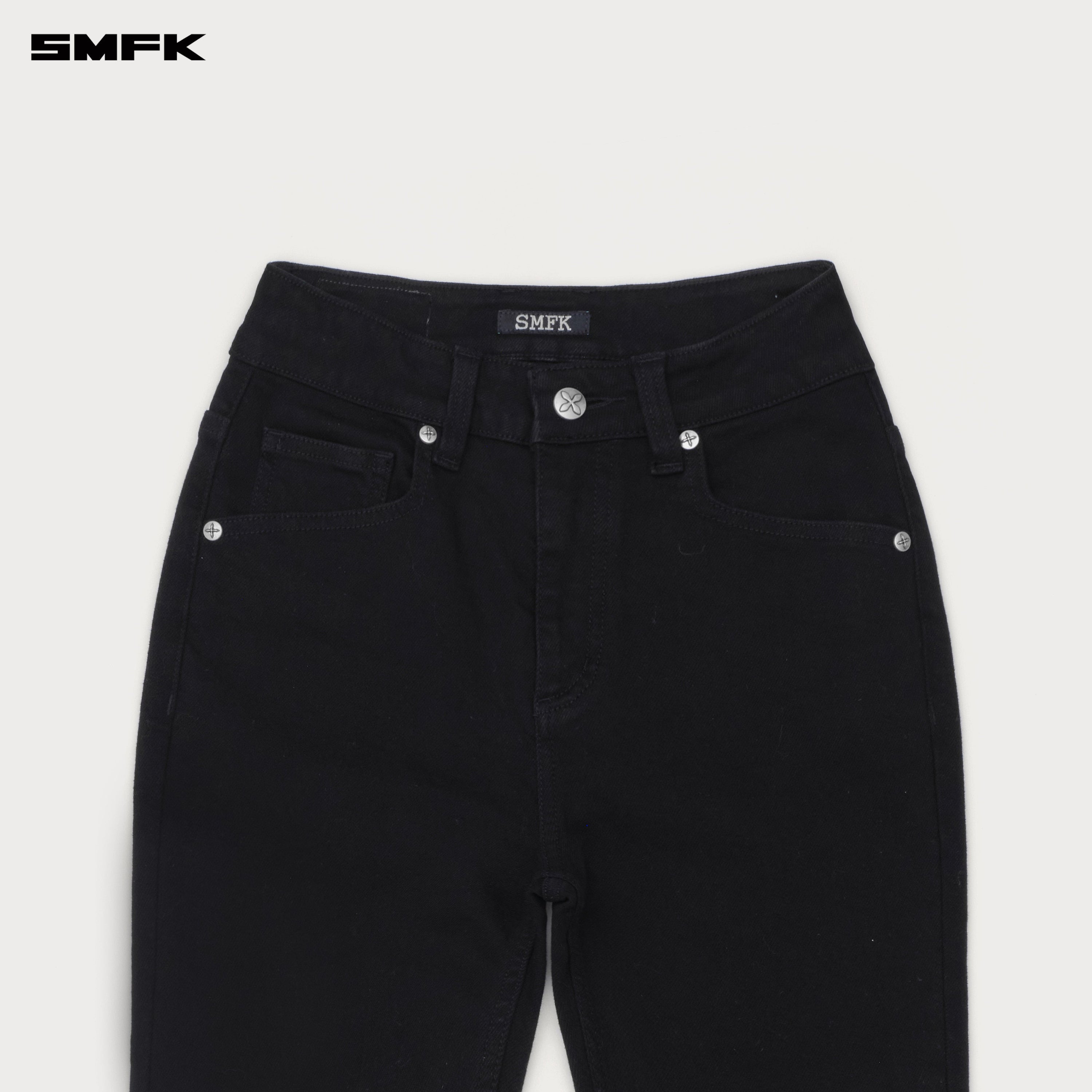Compass Rivet Zipper Motorcycle Jeans Wild Black
