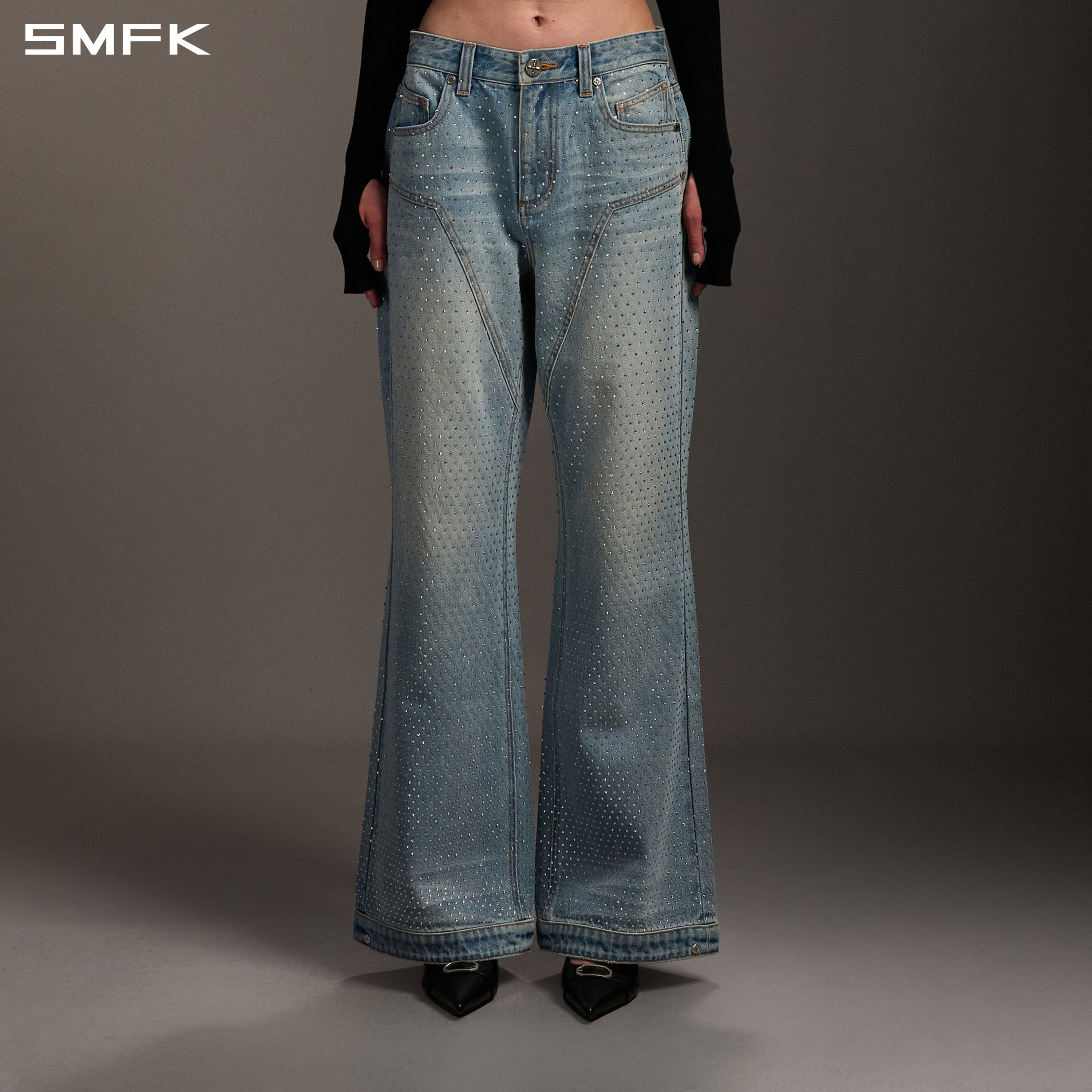 COMPASS MIRAGE FLARED DENIM PANTS/COTTON+DIAMOND/W DENIM BLUE DIAMOND