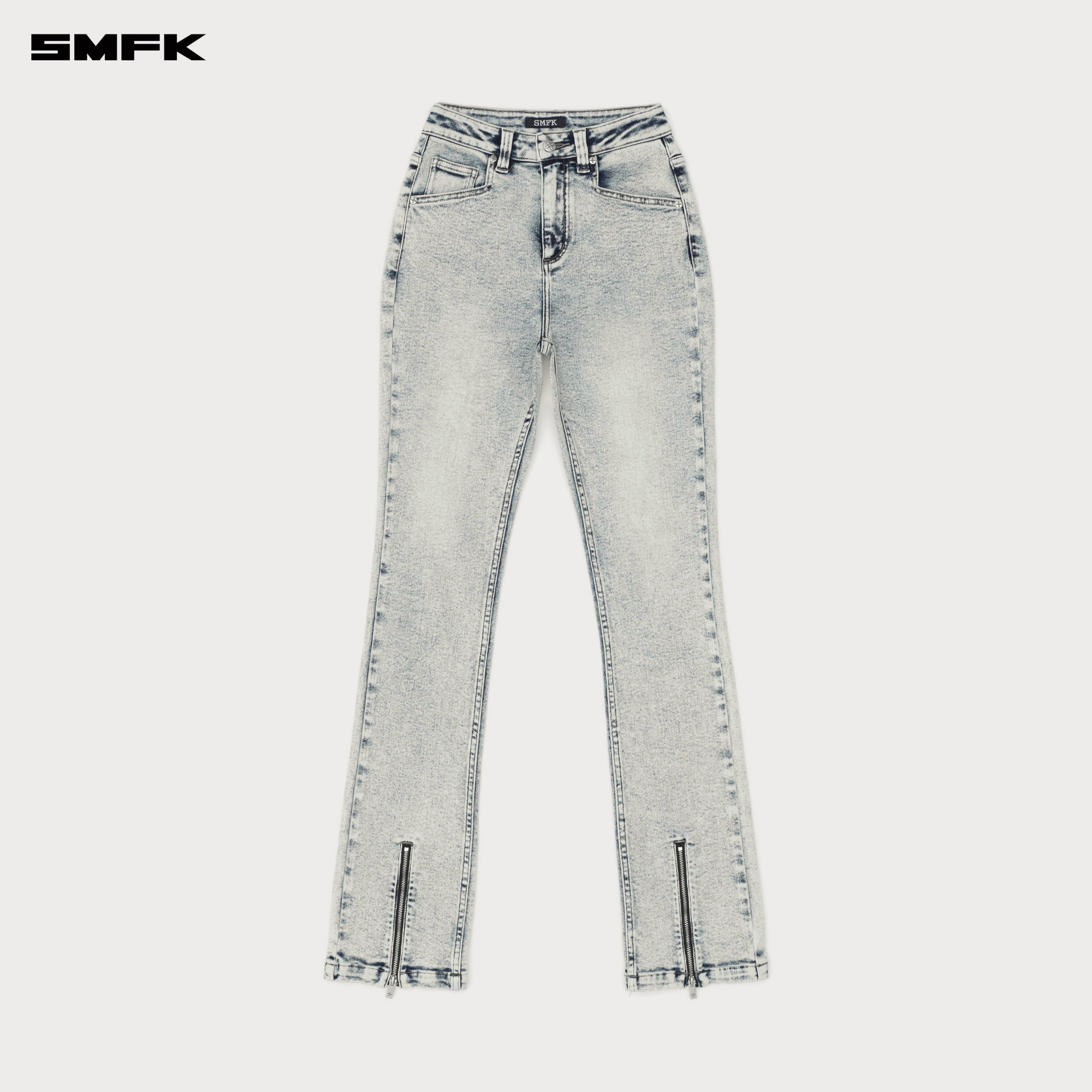 Compass Rivet Zipper Motorcycle Jeans White Snowflake