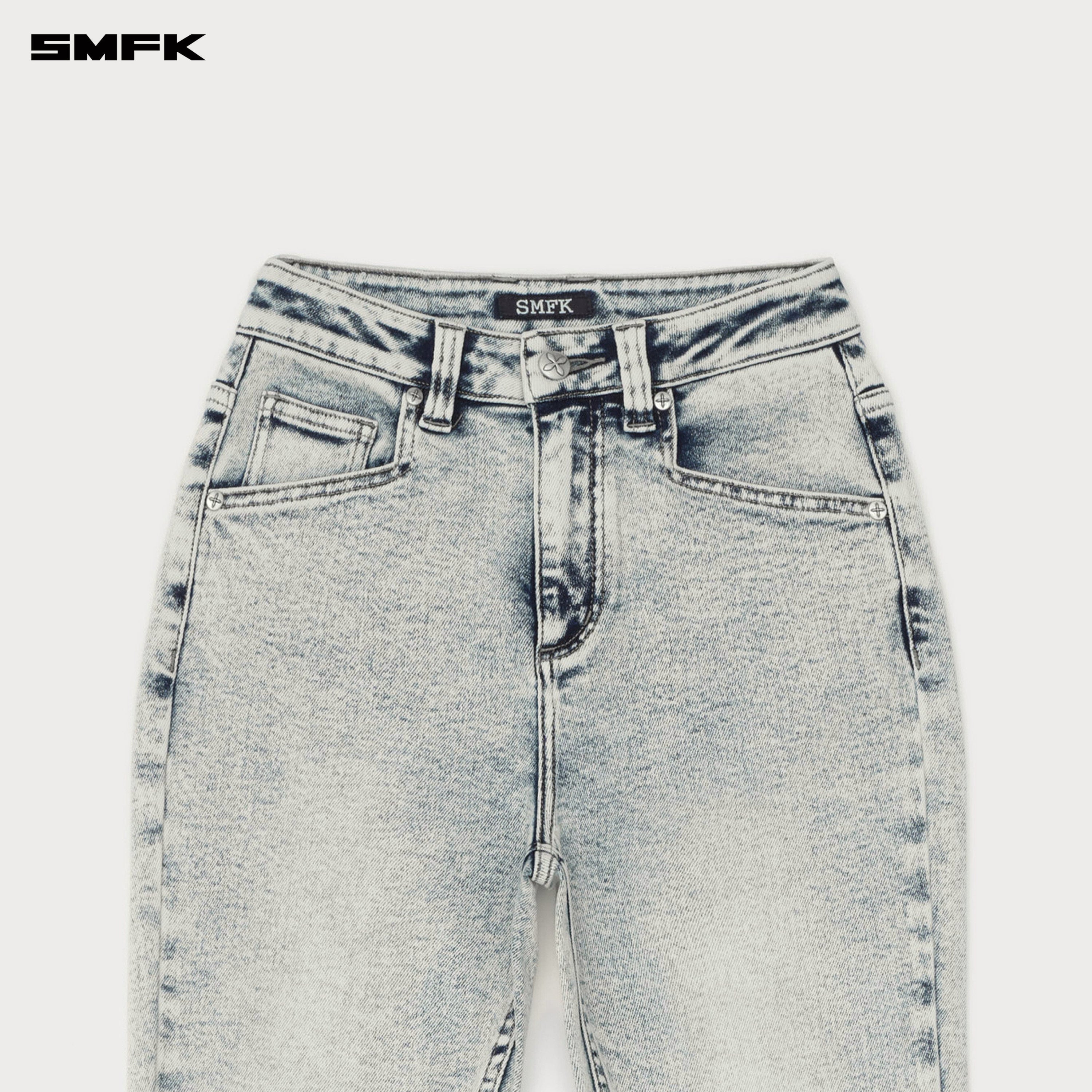 Compass Rivet Zipper Motorcycle Jeans White Snowflake